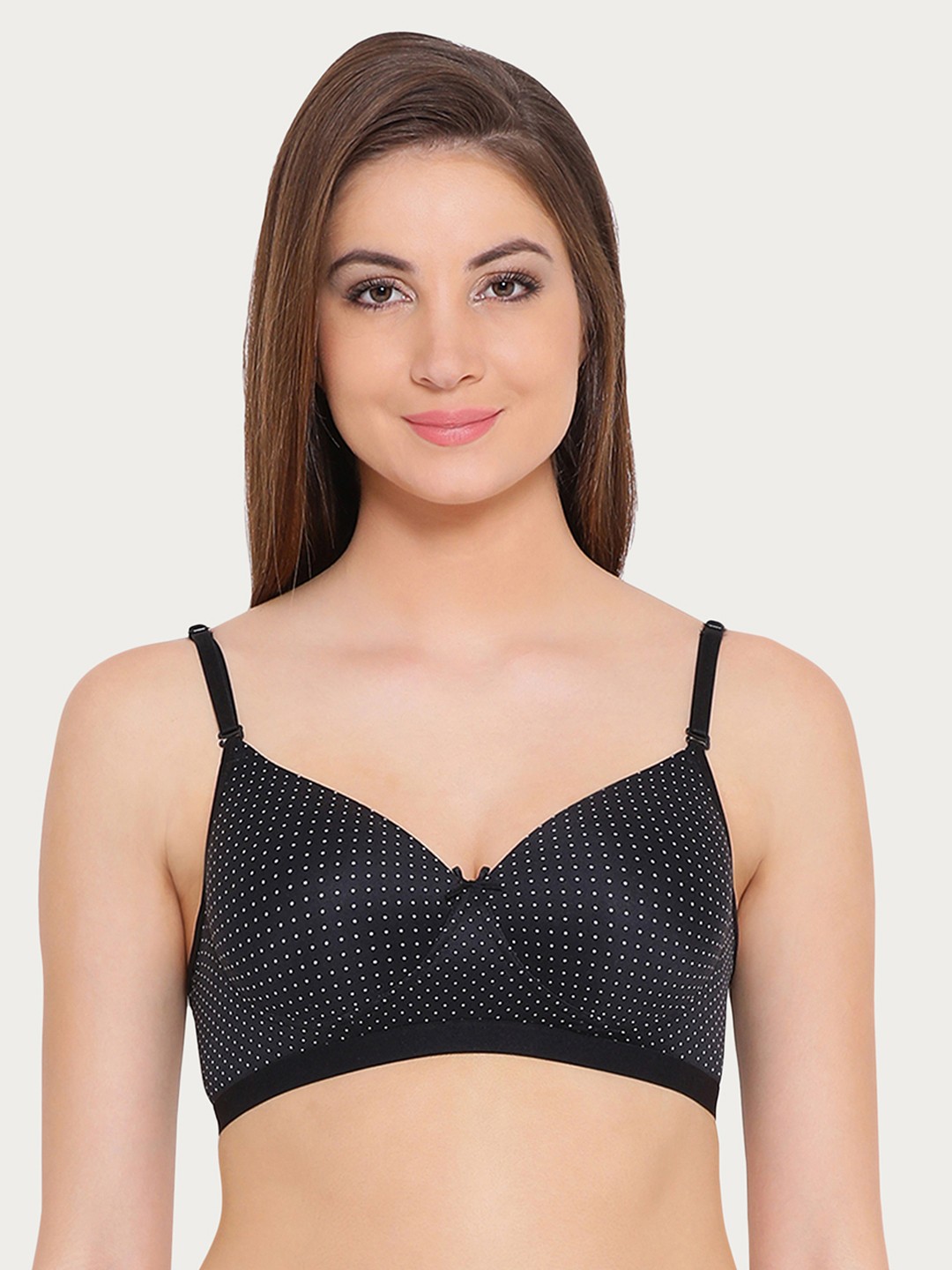 

Clovia Padded Non-Wired Polka Print Multiway T-Shirt Bra, Black