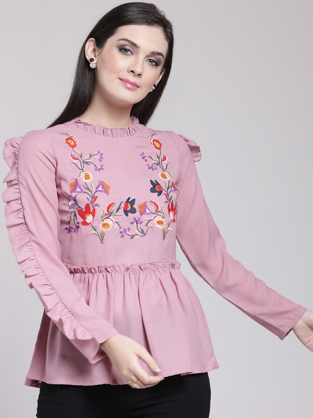 

plusS Women Pink Self Design Peplum Top