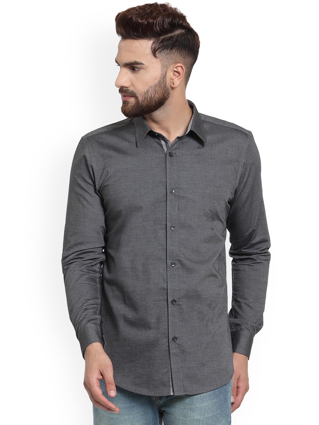 

Purple State Men Grey Slim Fit Solid Casual Shirt
