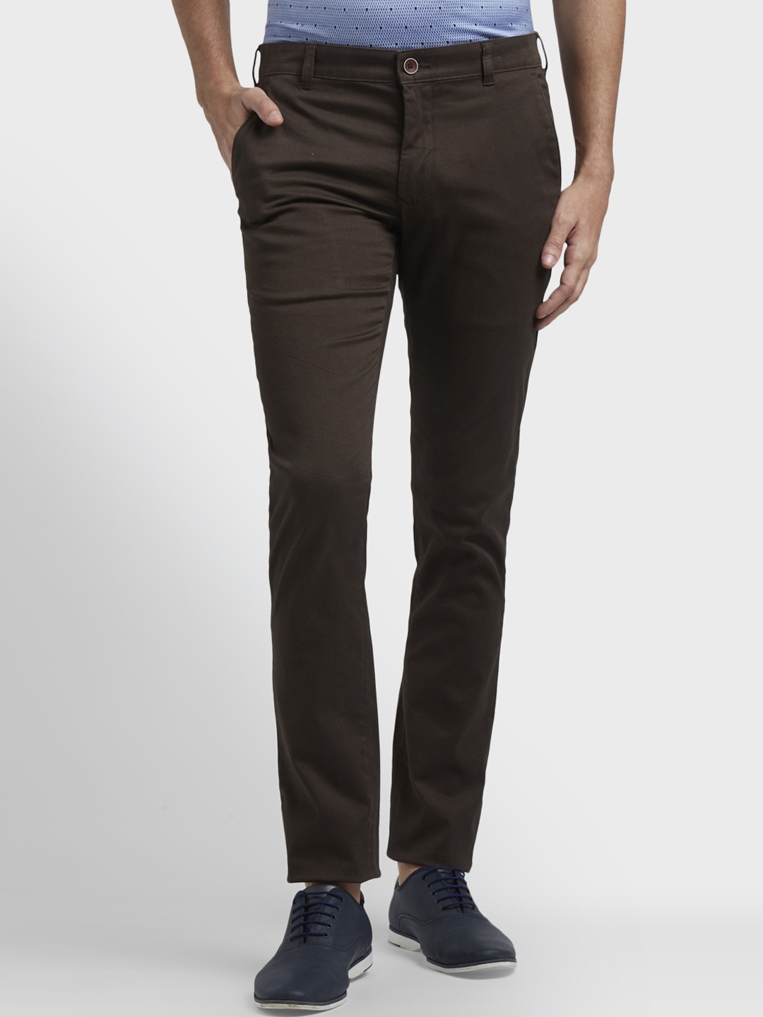 

ColorPlus Men Brown Regular Fit Self Design Regular Trousers