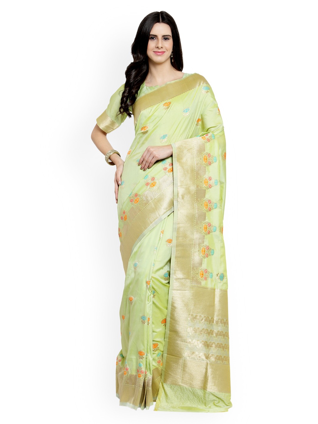 

Shaily Lime Green Pure Silk Woven Design Banarasi Saree
