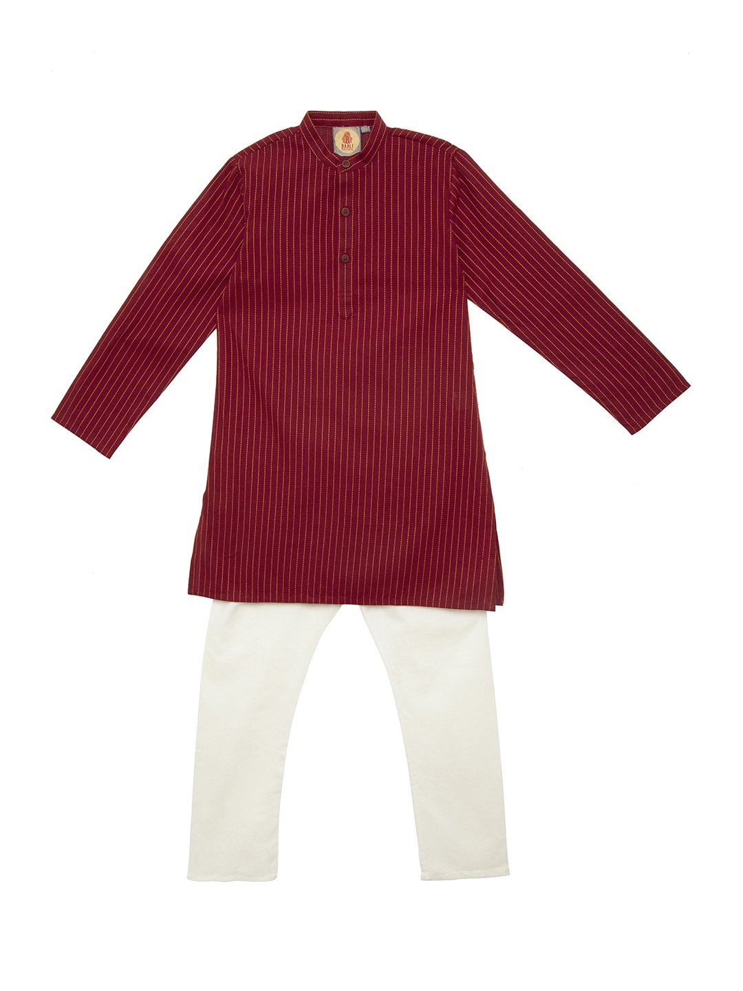 

SALWAR STUDIO Boys Maroon & White Self Design Kurta with Pyjamas