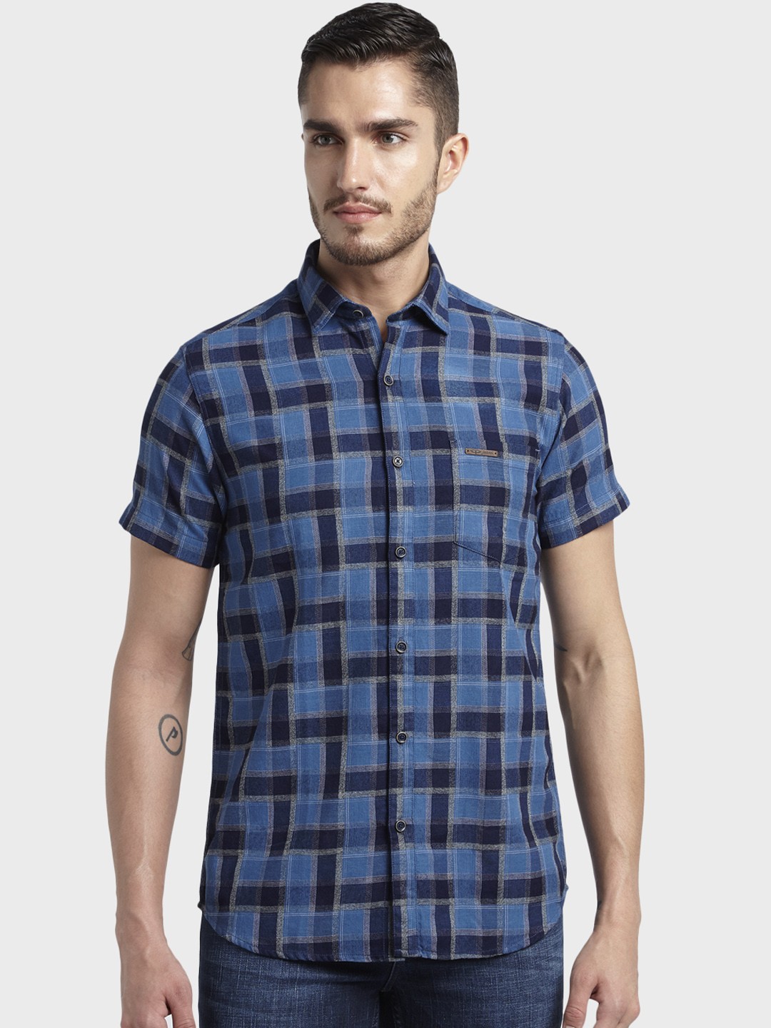 

ColorPlus Men Blue Slim Fit Checked Casual Shirt