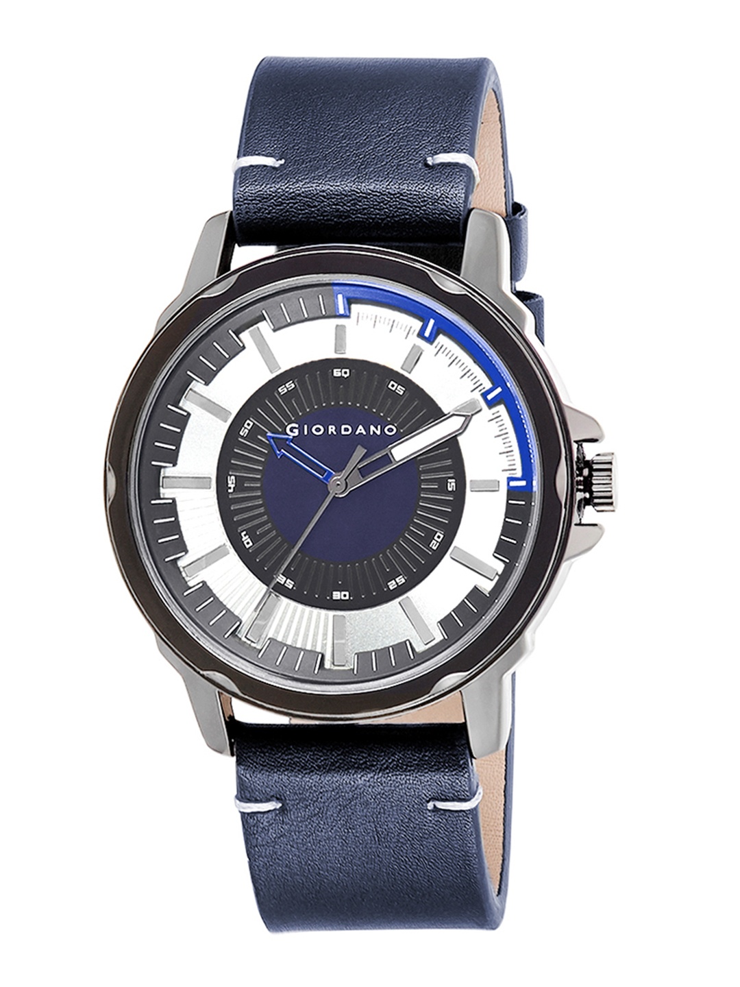 GIORDANO Men Black & Blue Analogue Leather Watch C1154