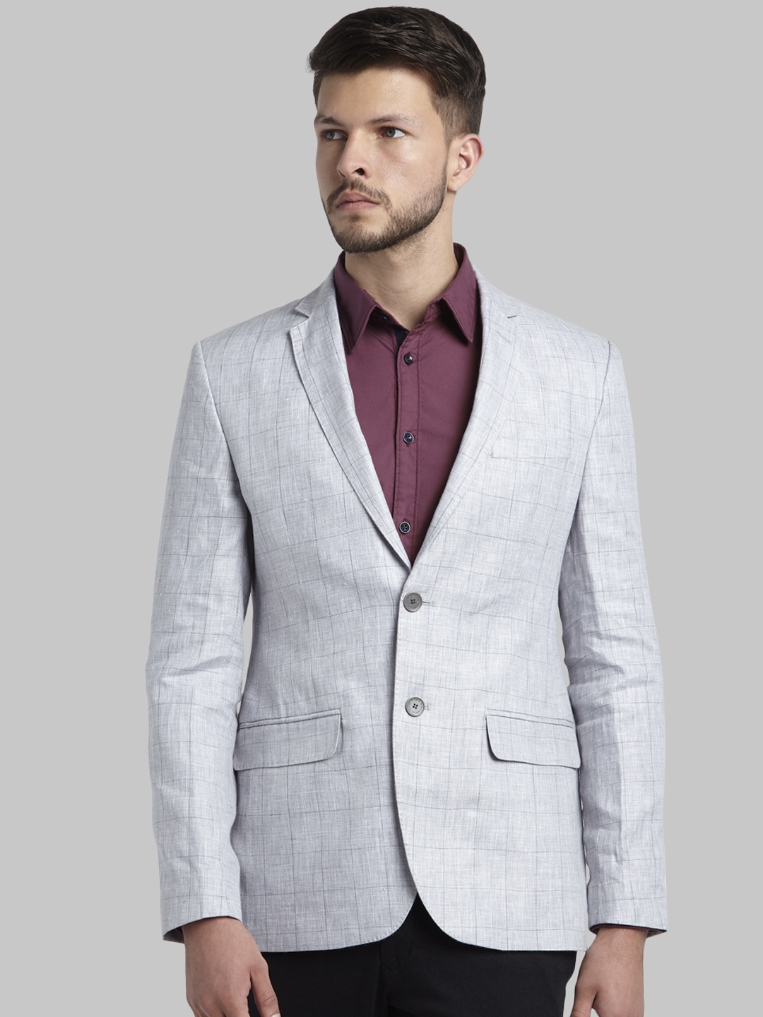 

Parx Men Grey Single Breasted Blazer