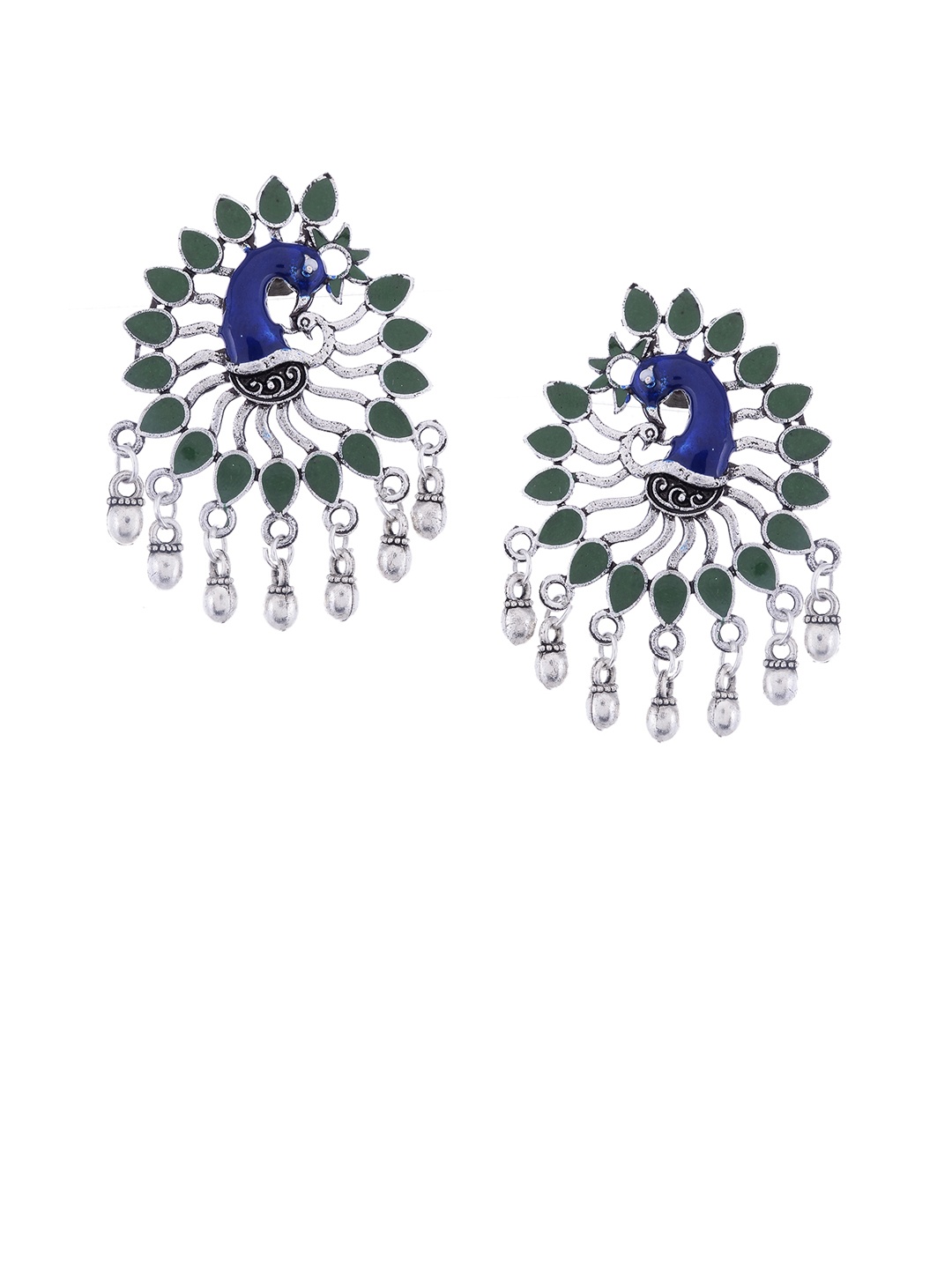 Silvermerc Designs Silver-Plated & Blue Peacock Shaped Drop Earrings
