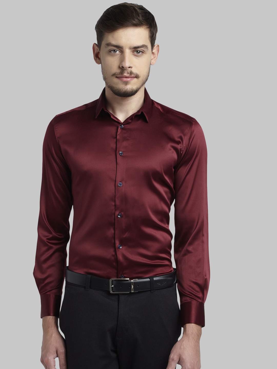 

Parx Men Maroon Slim Fit Solid Party Shirt
