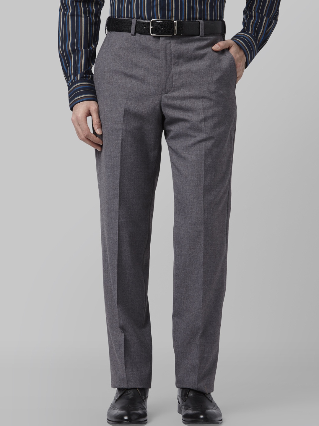 

Park Avenue Men Grey Regular Fit Self Design Formal Trousers