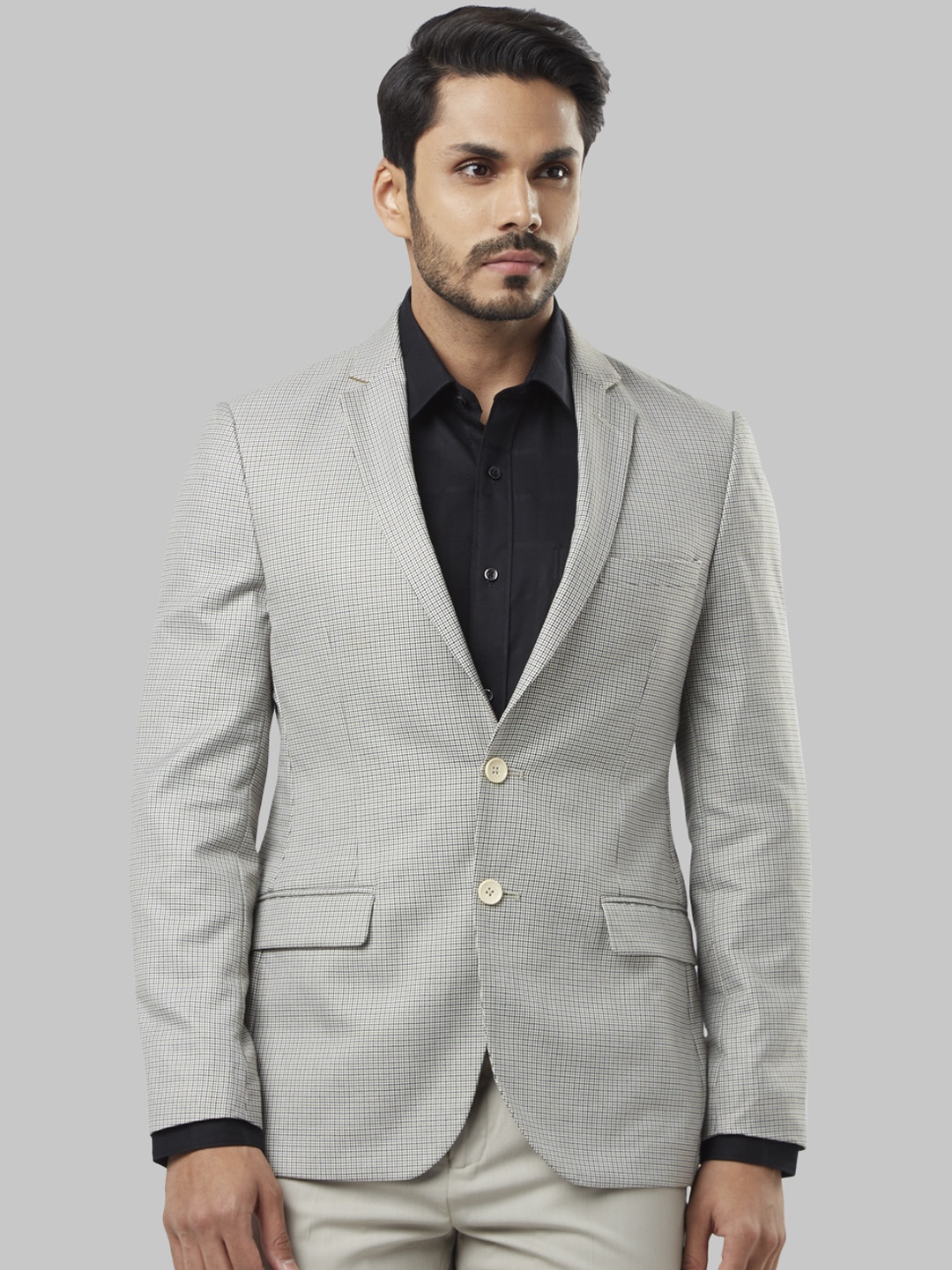

Raymond Black & White Checked Single-Breasted Blazer