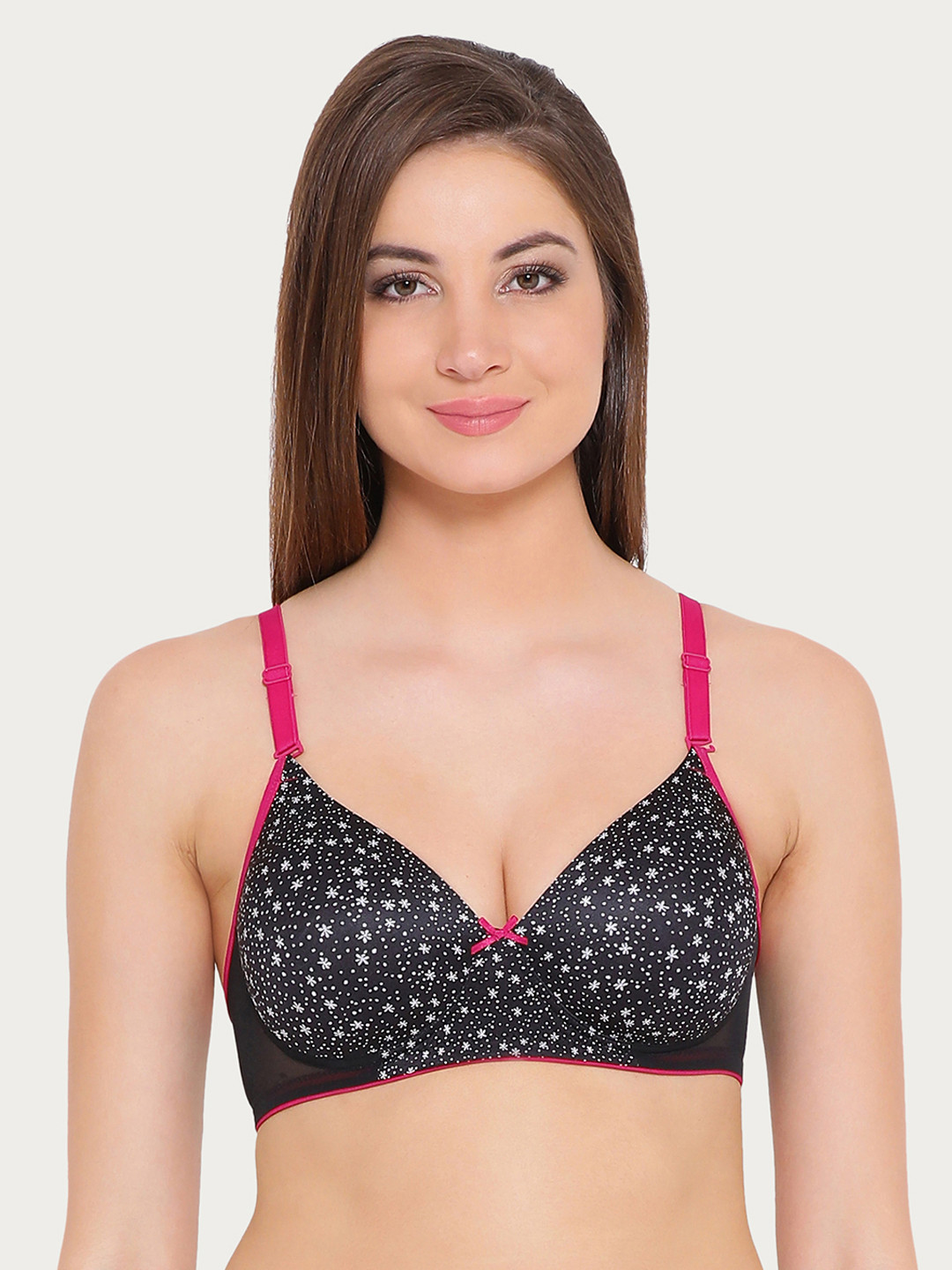 

Clovia Padded Non-Wired Printed Multiway T-Shirt Bra, Black
