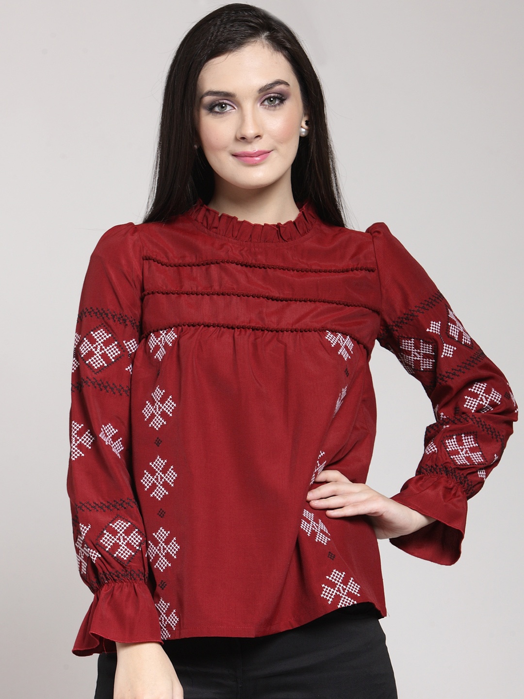 

plusS Studio Burgundy Ruffles Top, Red