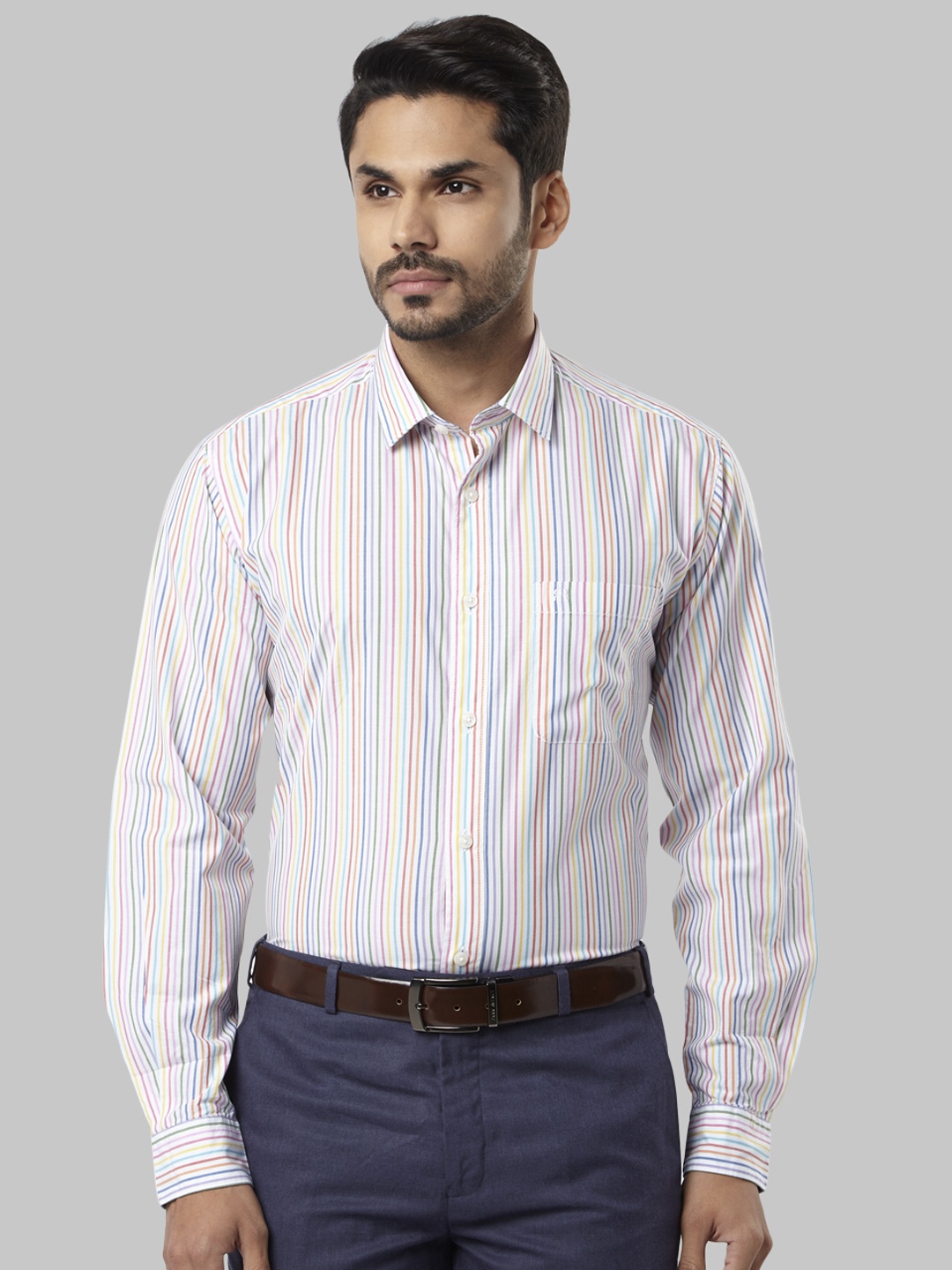 

Raymond Men Multicoloured Slim Fit Striped Formal Shirt, Multi