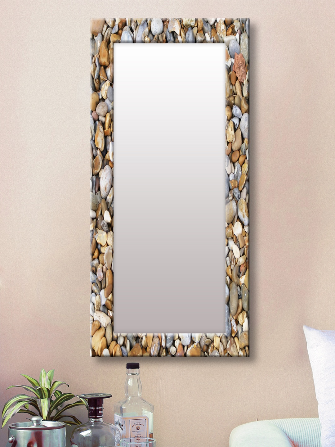

999Store White & Brown Framed Wall Mirror