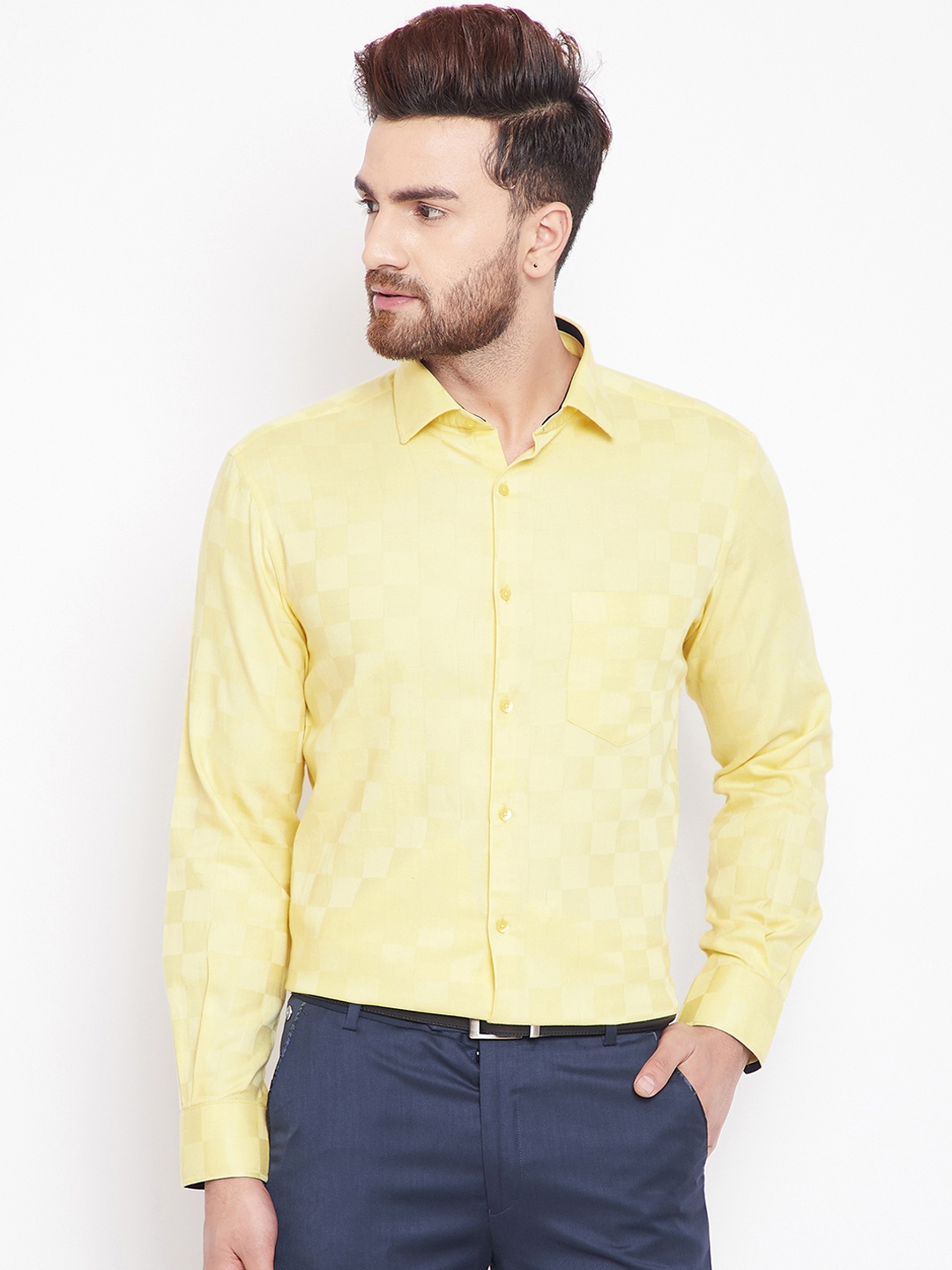 

Canary London Men Yellow Slim Fit Self Design Formal Shirt