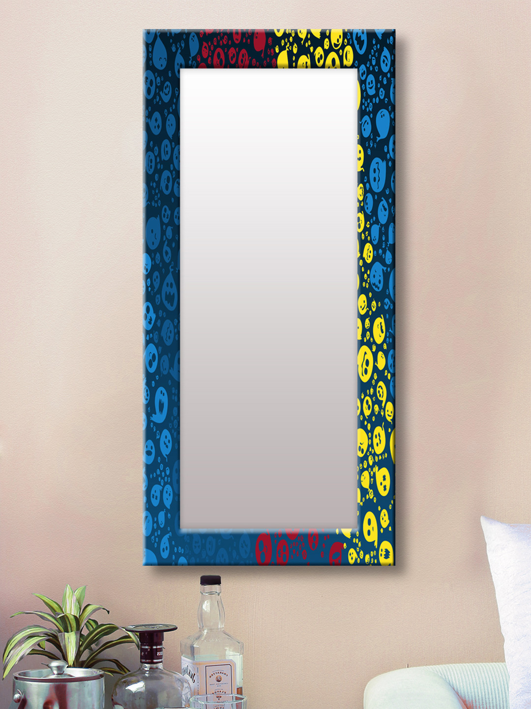 

999Store Blue & Yellow Framed Wall Mirror