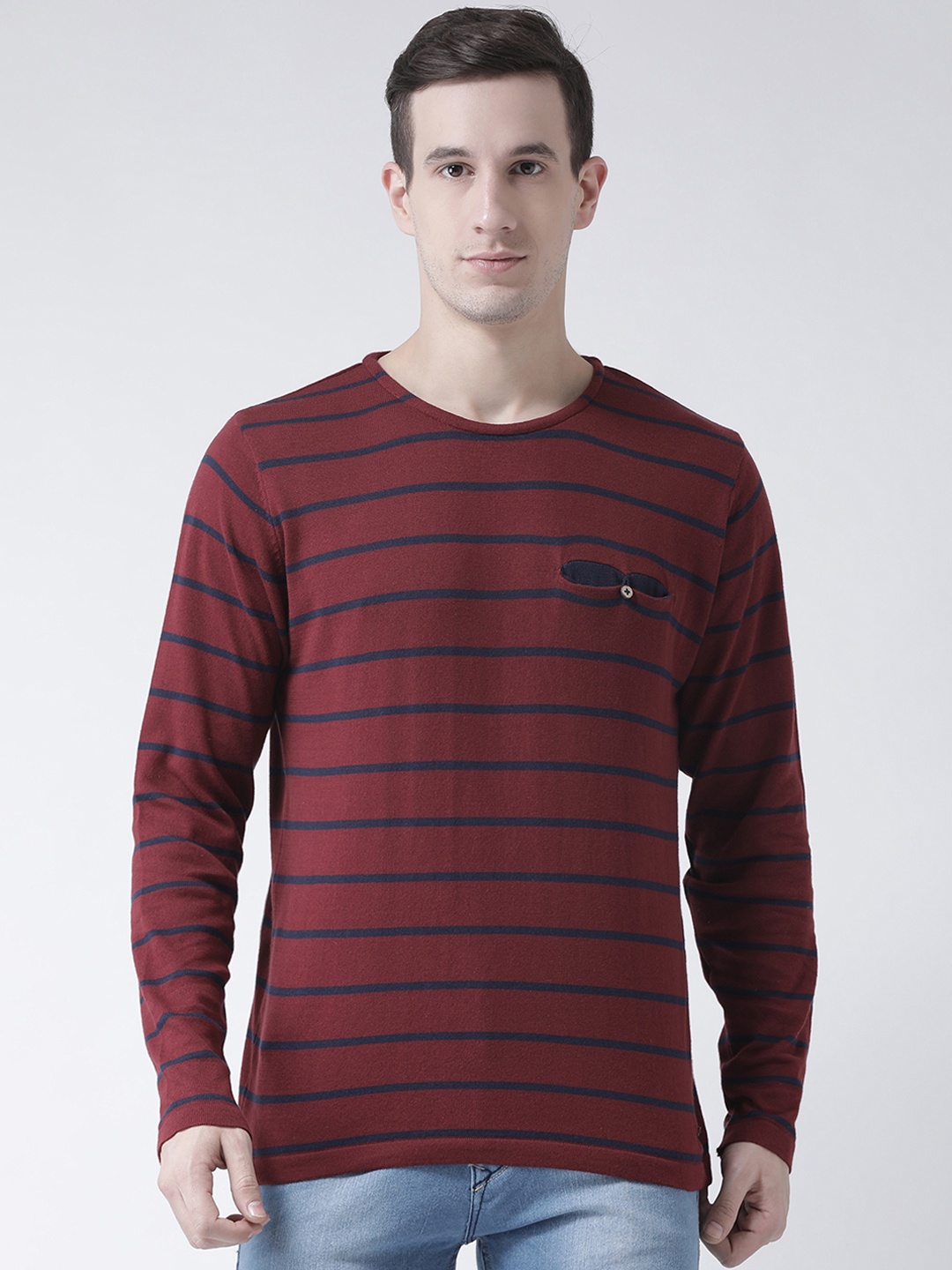 

Club York Men Maroon Striped Pullover
