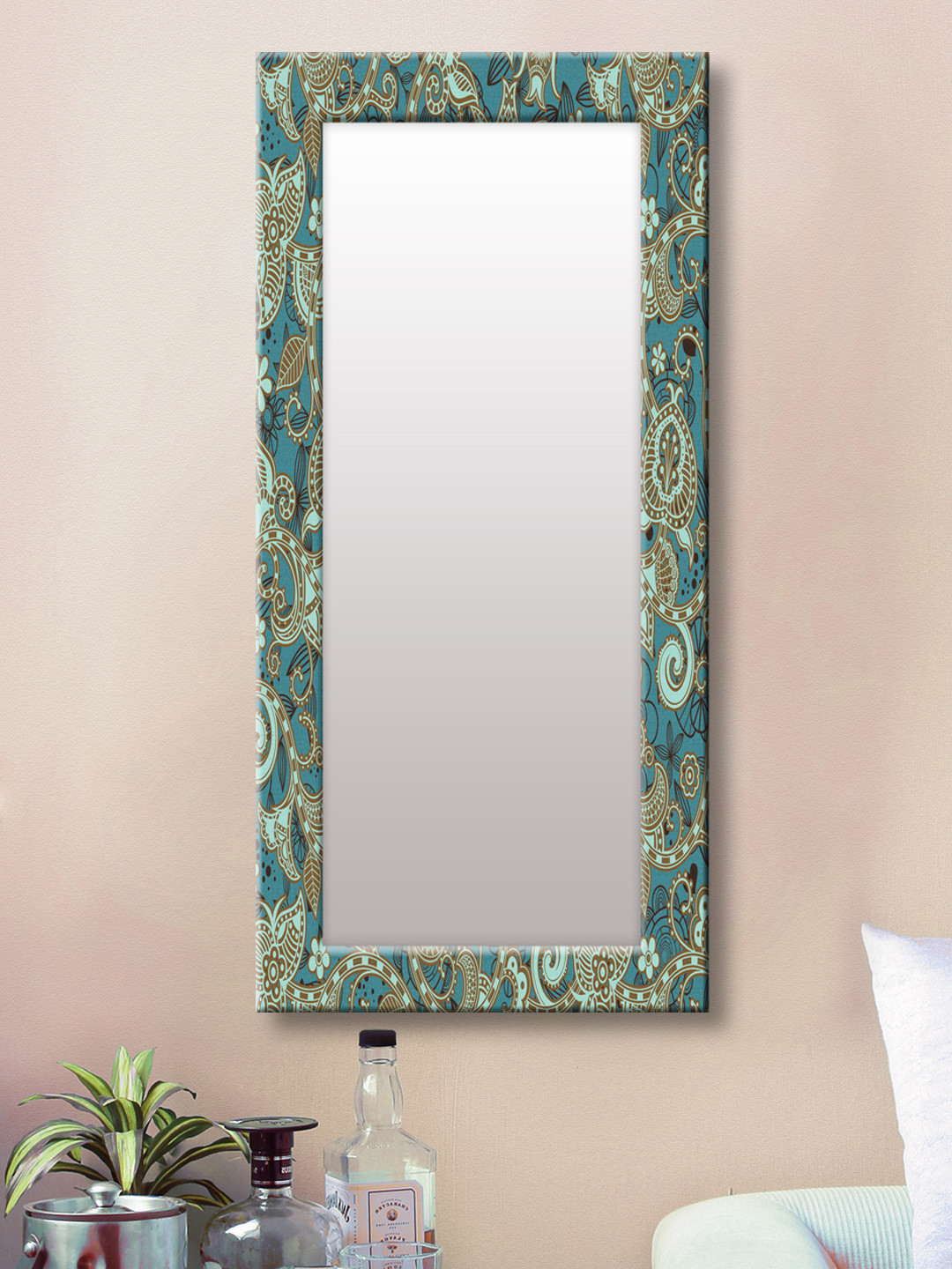 

999Store Brown & Blue Framed Wall Mirror