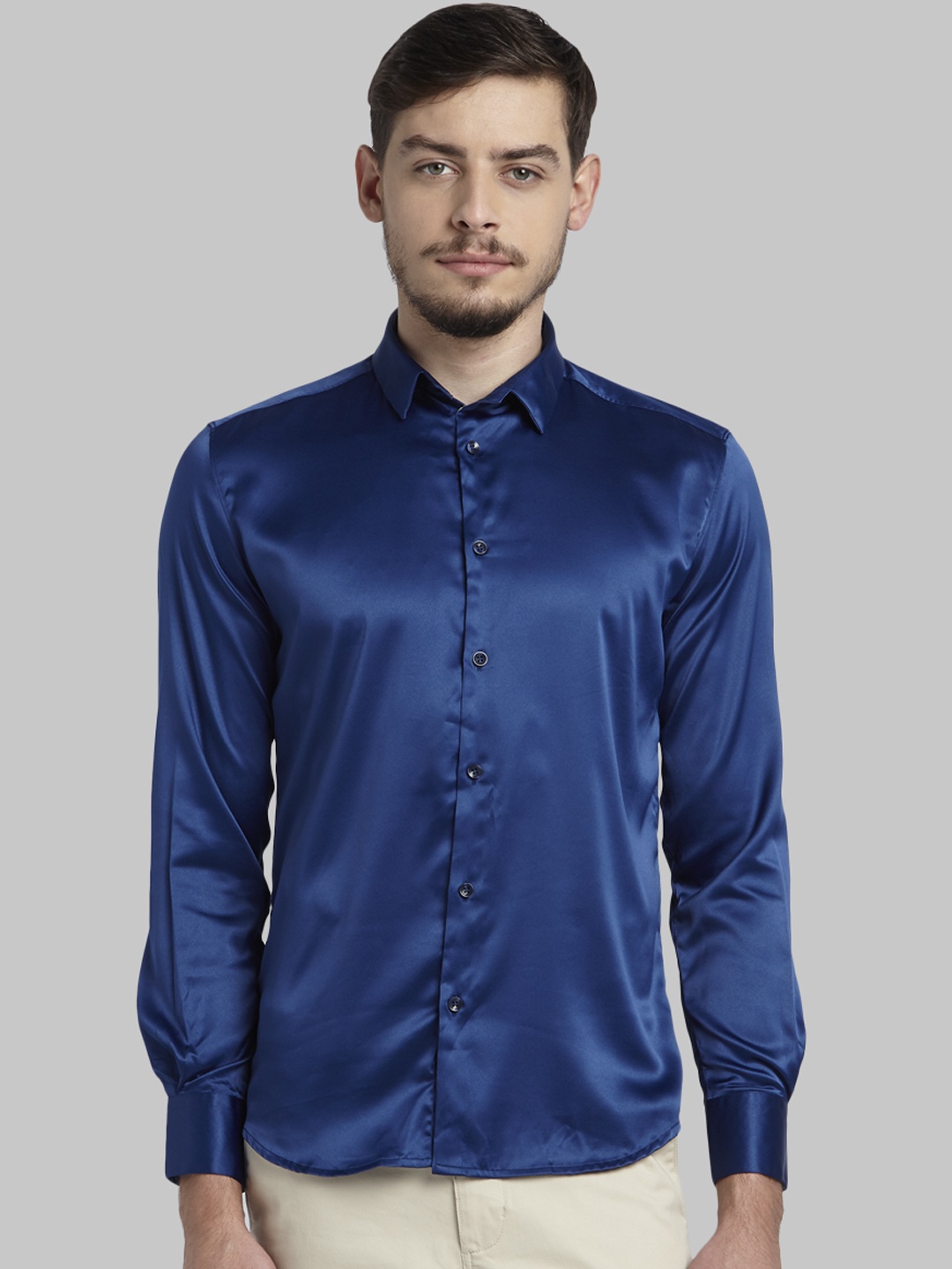

Parx Men Blue Slim Fit Solid Party Shirt
