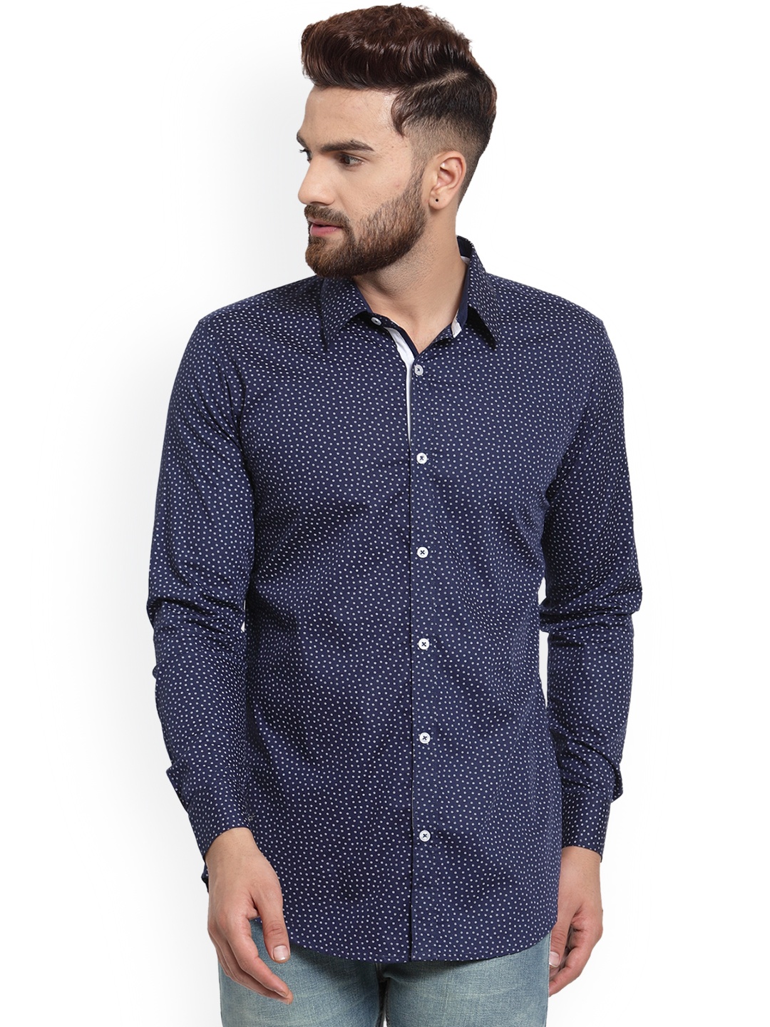 

Purple State Men Blue & White Slim Fit Printed Casual Shirt