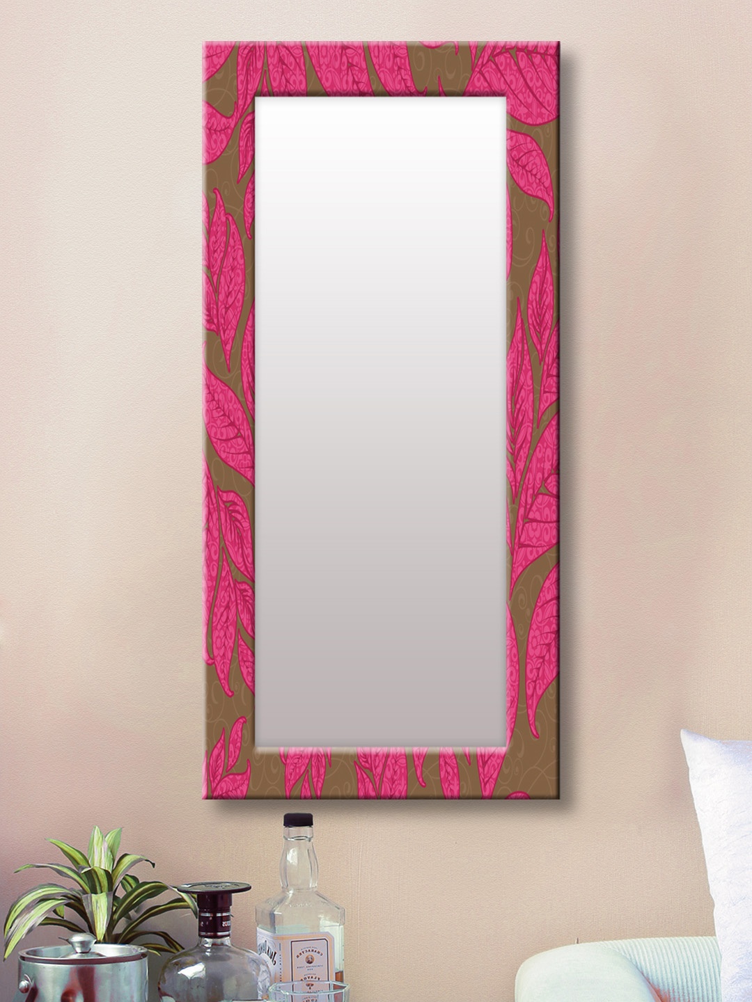 

999Store Brown & Pink Framed Wall Mirror