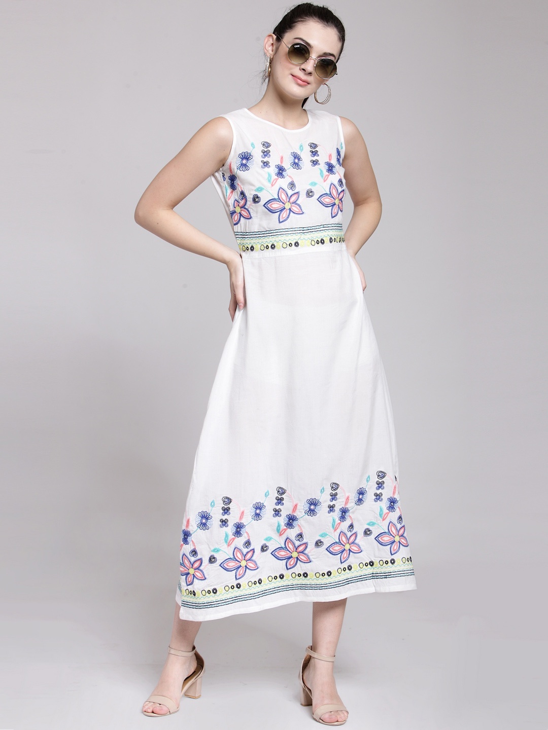 

plusS Women White Self Design Fit and Flare Dress
