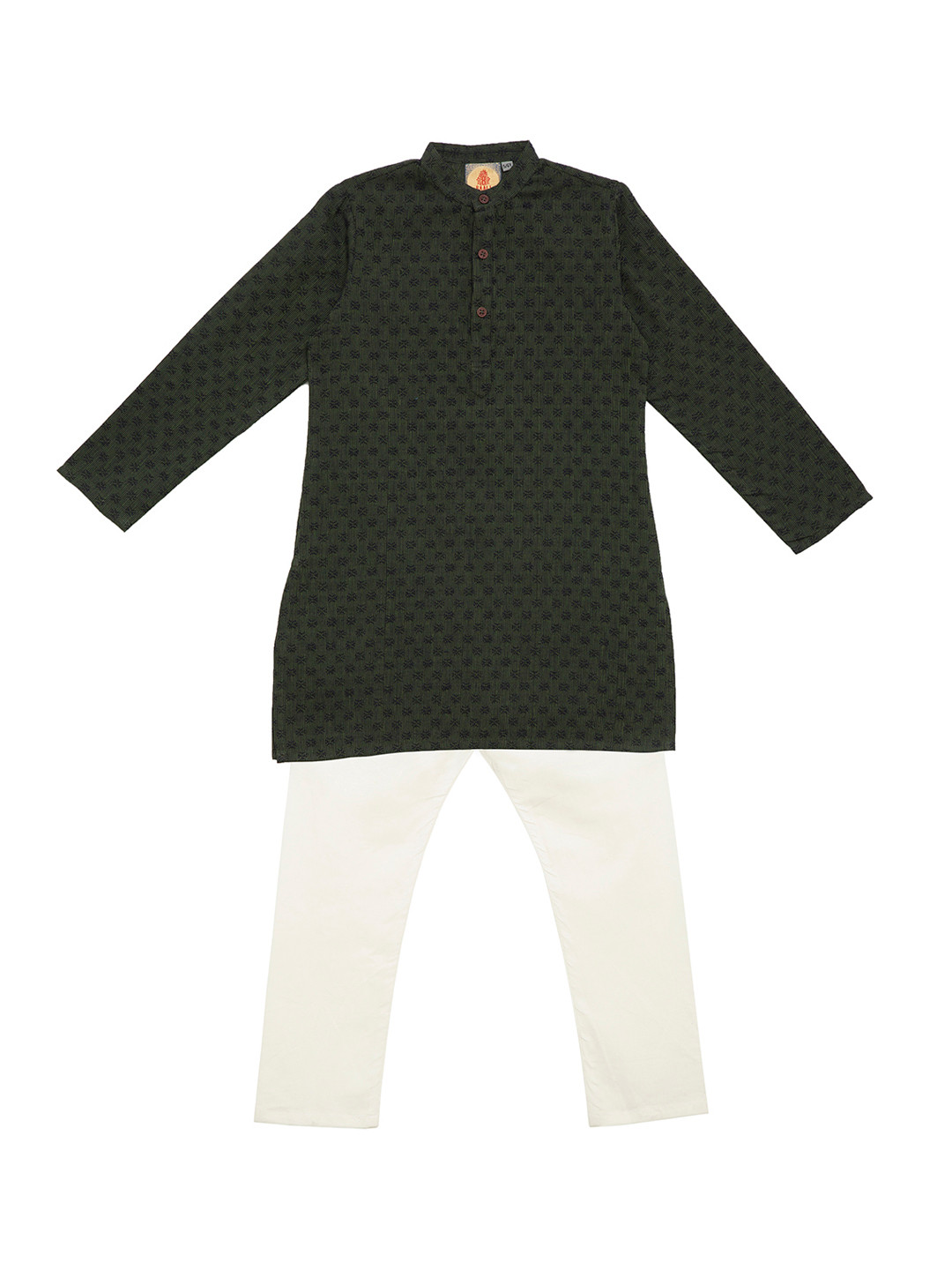 

SALWAR STUDIO Boys Green & White Self Design Kurta with Pyjamas