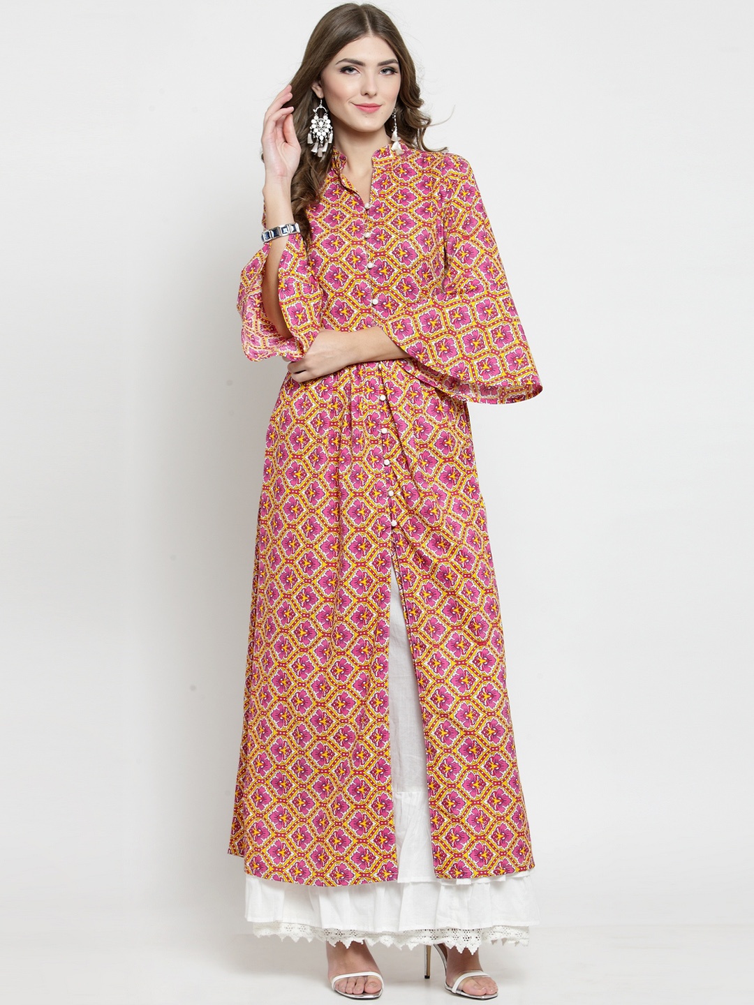 

Sera Women Yellow & Pink Printed Kurta with Skirt