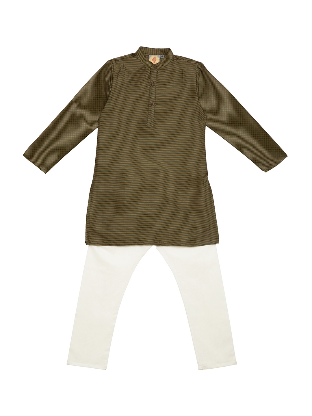 

SALWAR STUDIO Boys Green & White Striped Kurta with Pyjamas