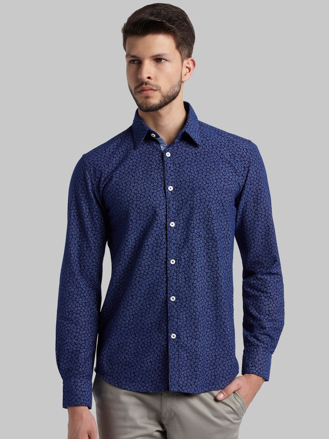 

Parx Men Blue Slim Fit Printed Casual Shirt