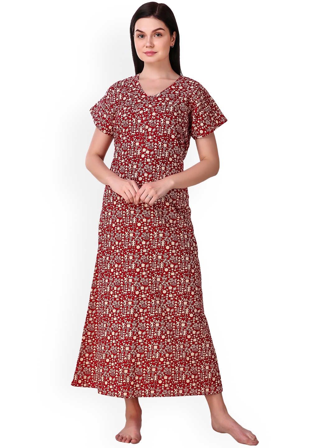 

Masha Red & Beige Printed Nightdress NT-A261-1329