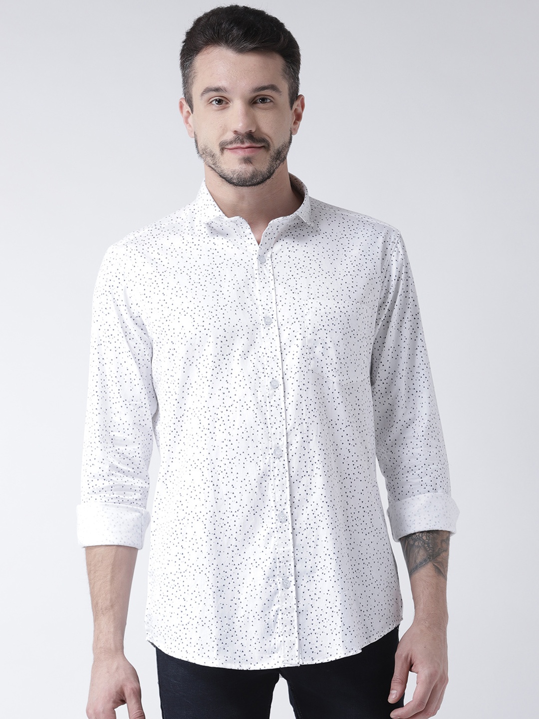

Routeen Men White Modern Slim Fit Printed Casual Shirt