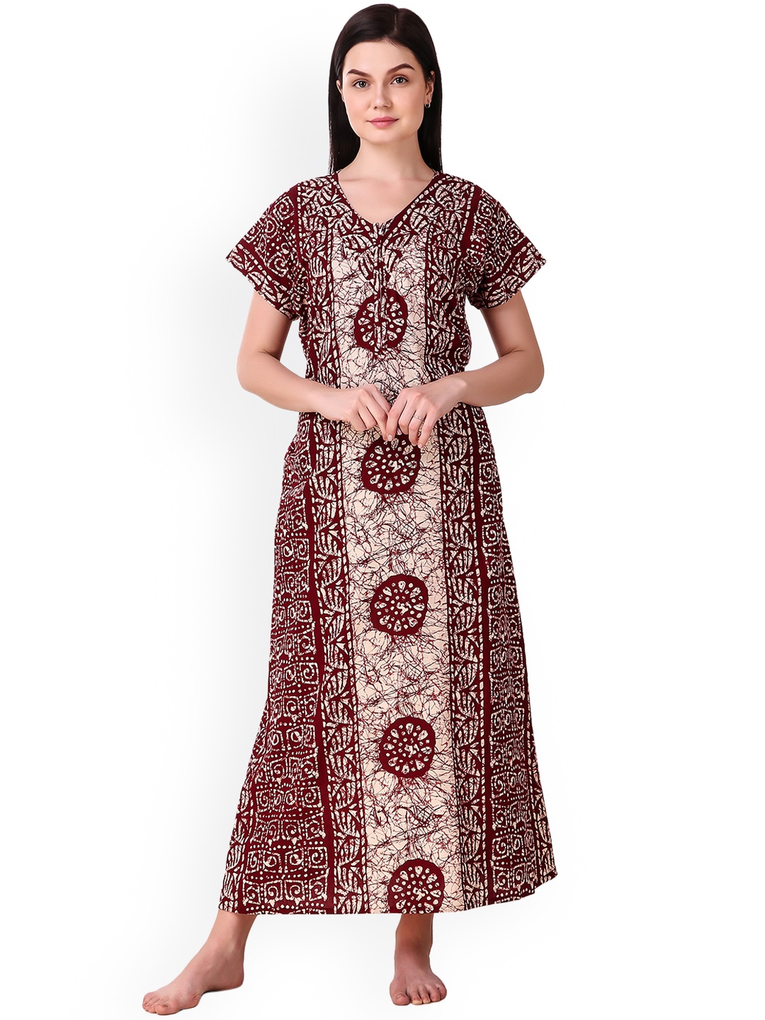 

Masha Maroon & Beige Printed Nightdress NT-A257-1318