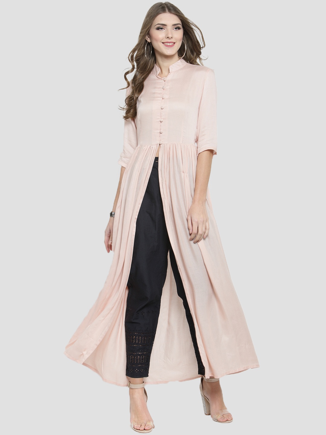 

Sera Women Pink & Navy Blue Solid Kurta with Trousers