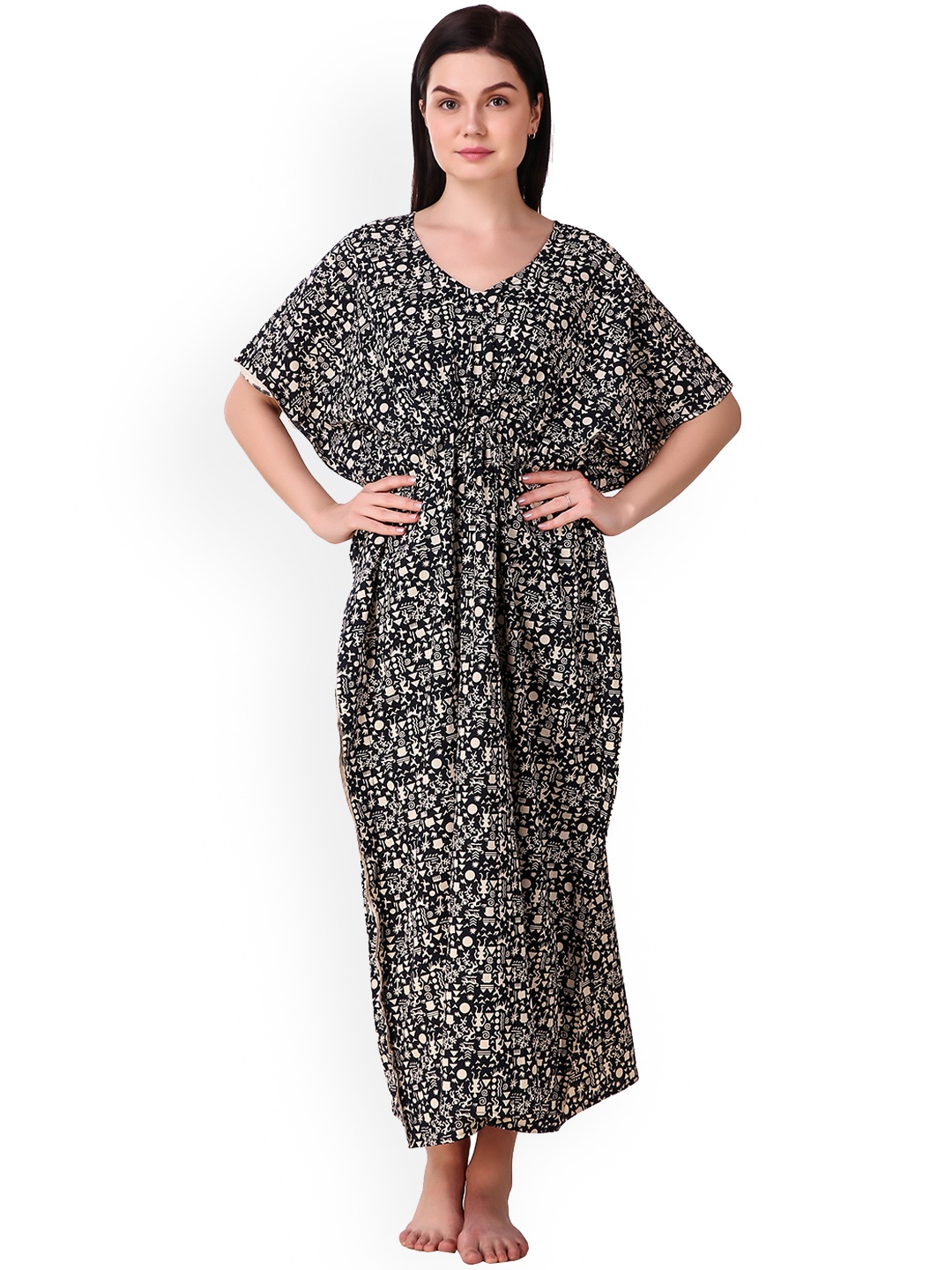 

Masha Black & Beige Printed Nightdress KF-A262-1334