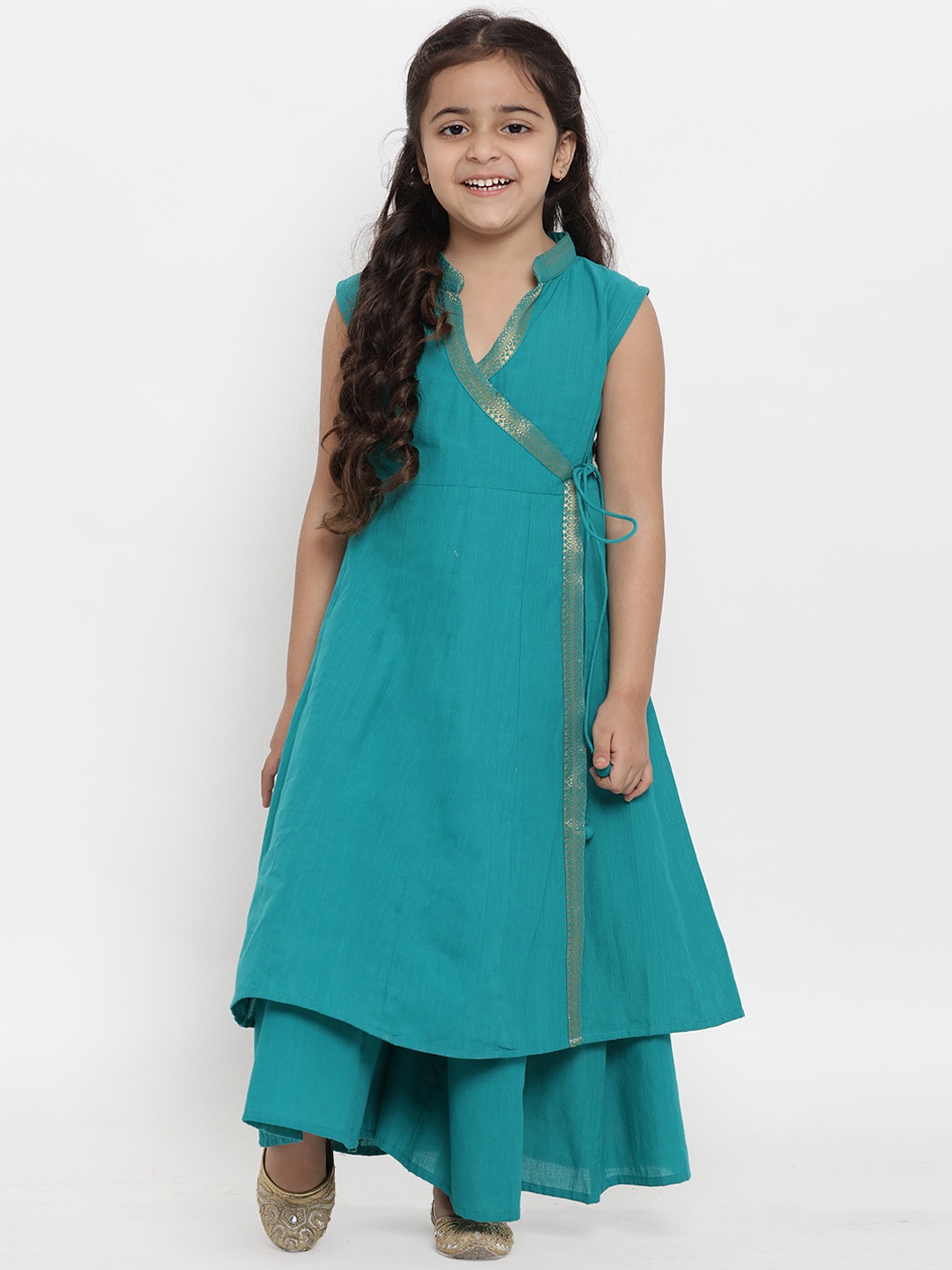 

Bitiya by Bhama Girls Teal Green Solid Kurta with Palazzos