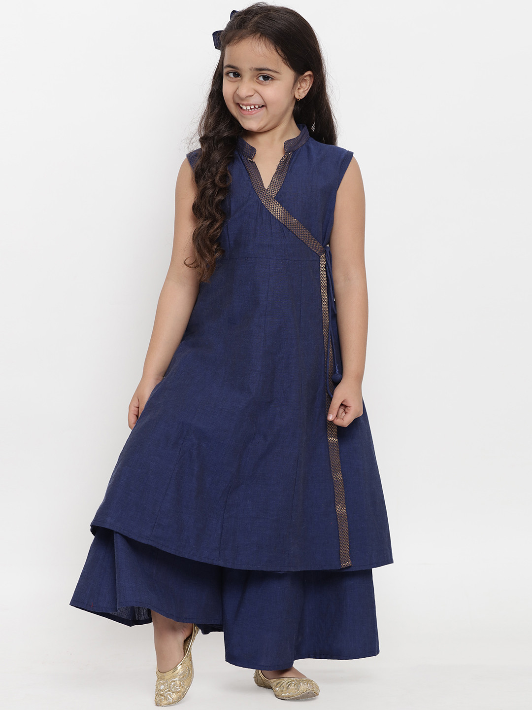 

Bitiya by Bhama Girls Navy Blue Solid Angrakha Kurta with Palazzos