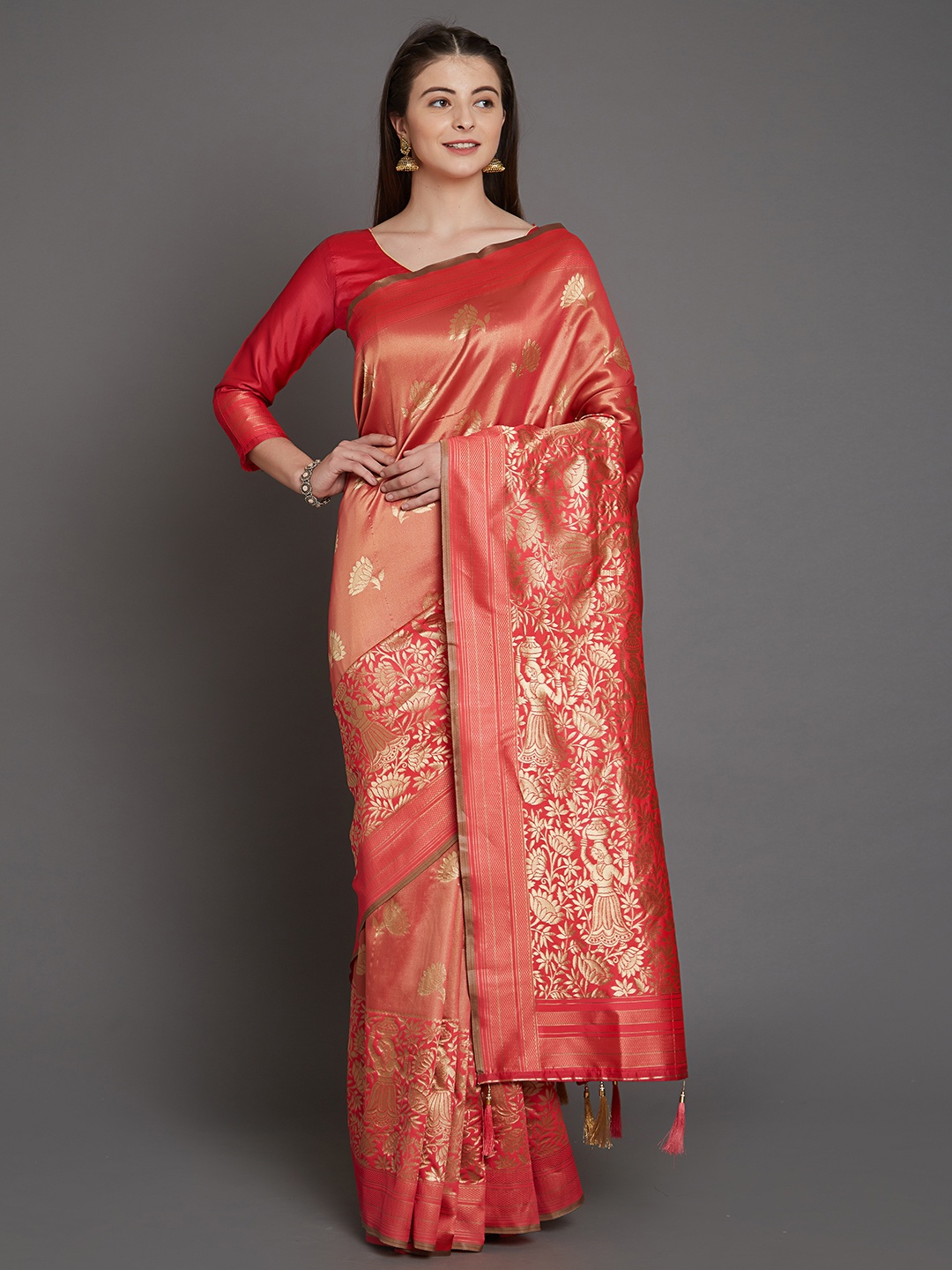 

Mitera Pink Woven Design Silk Blend Saree