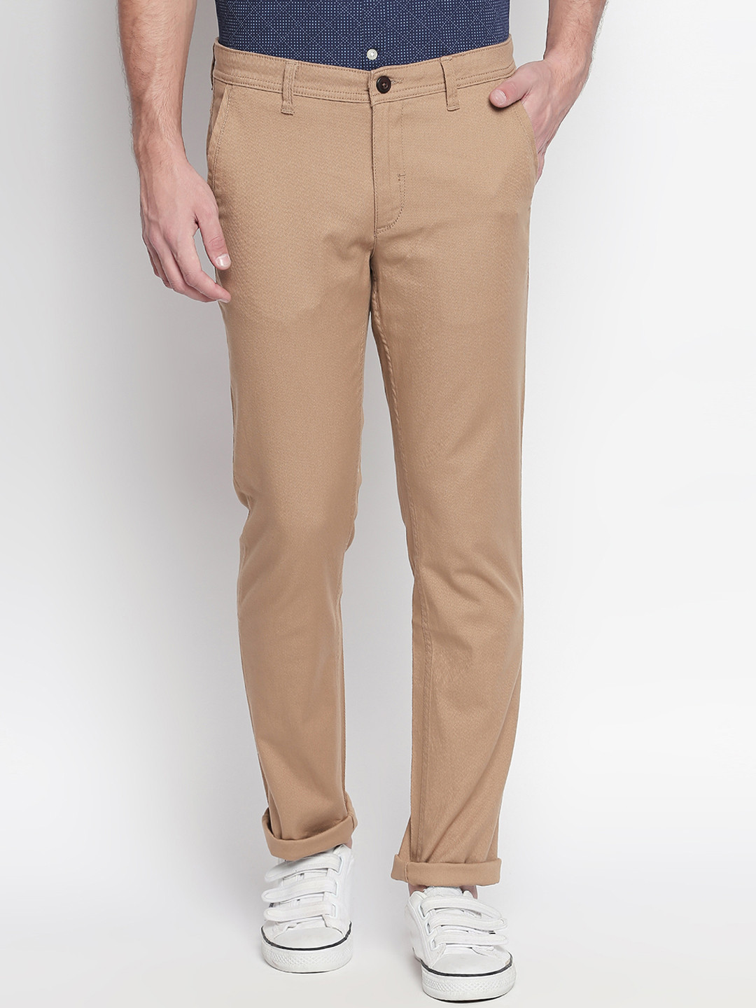 

Urban Ranger by pantaloons Men Khaki Slim Fit Solid Regular Trousers