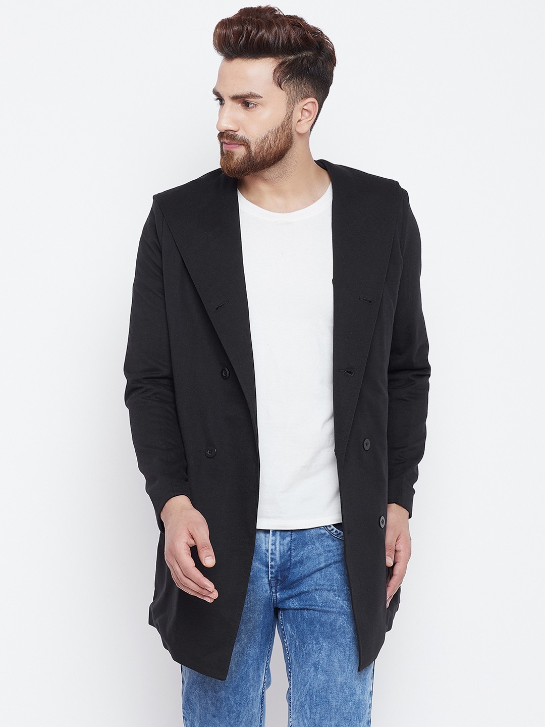 

CHILL WINSTON Men Black Solid Open Front Jacket