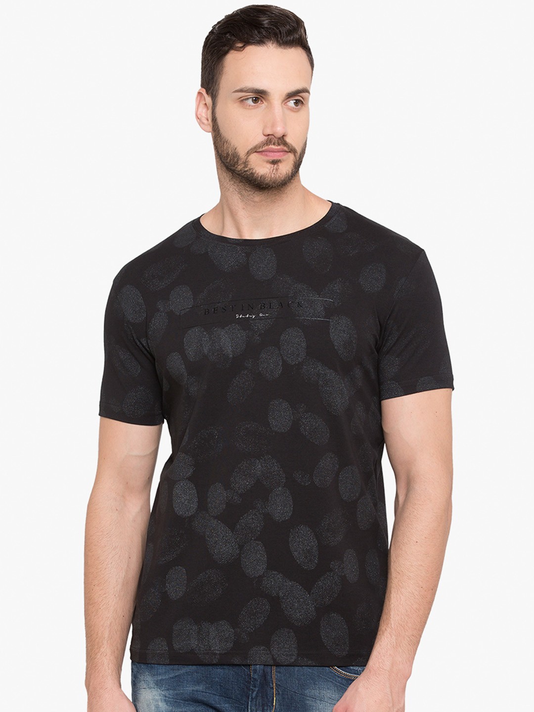 

Status Quo Men Black Printed Round Neck Pure Cotton T-shirt