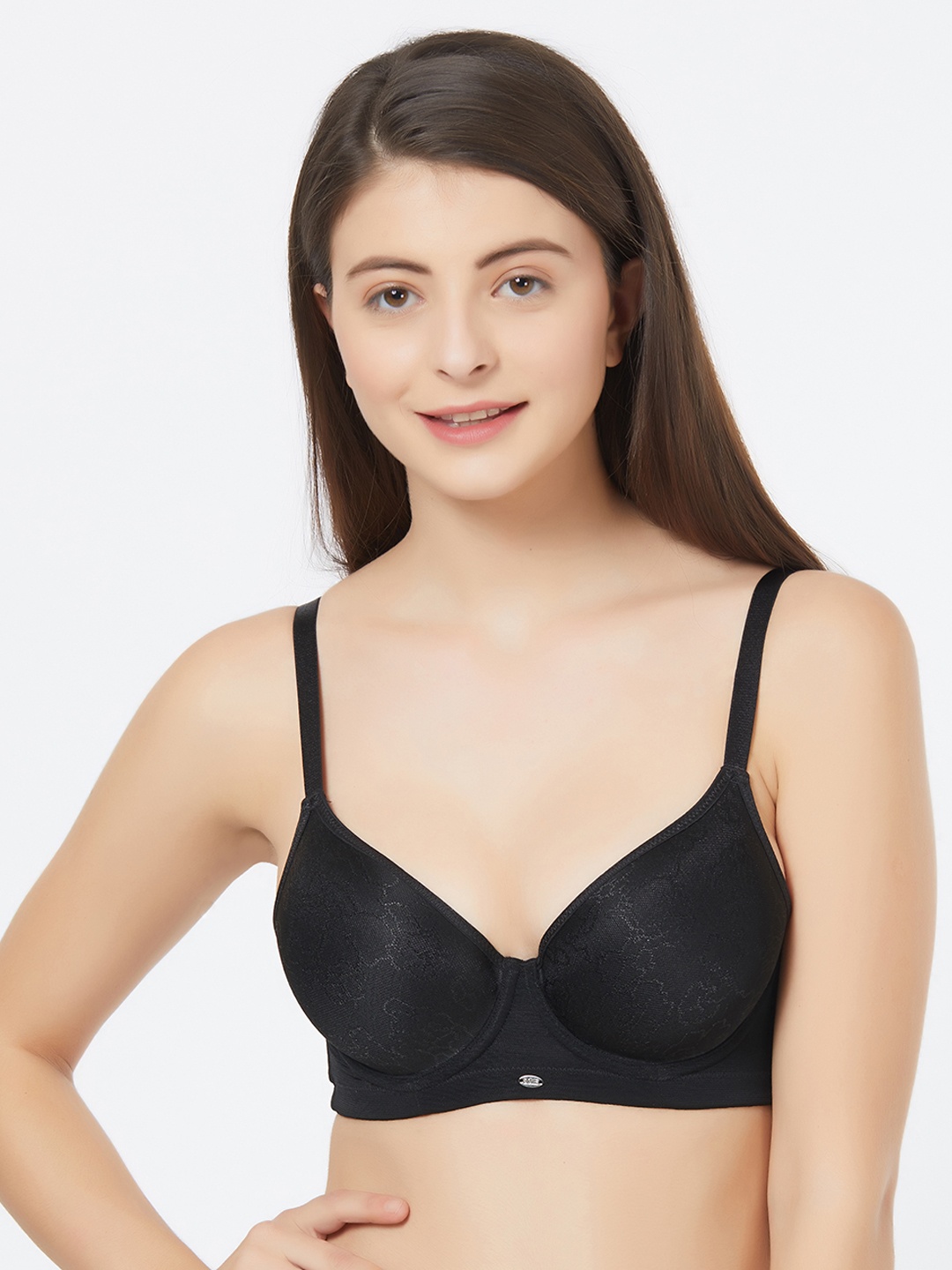 

Soie Black Solid Underwired Lightly Padded T-shirt Bra