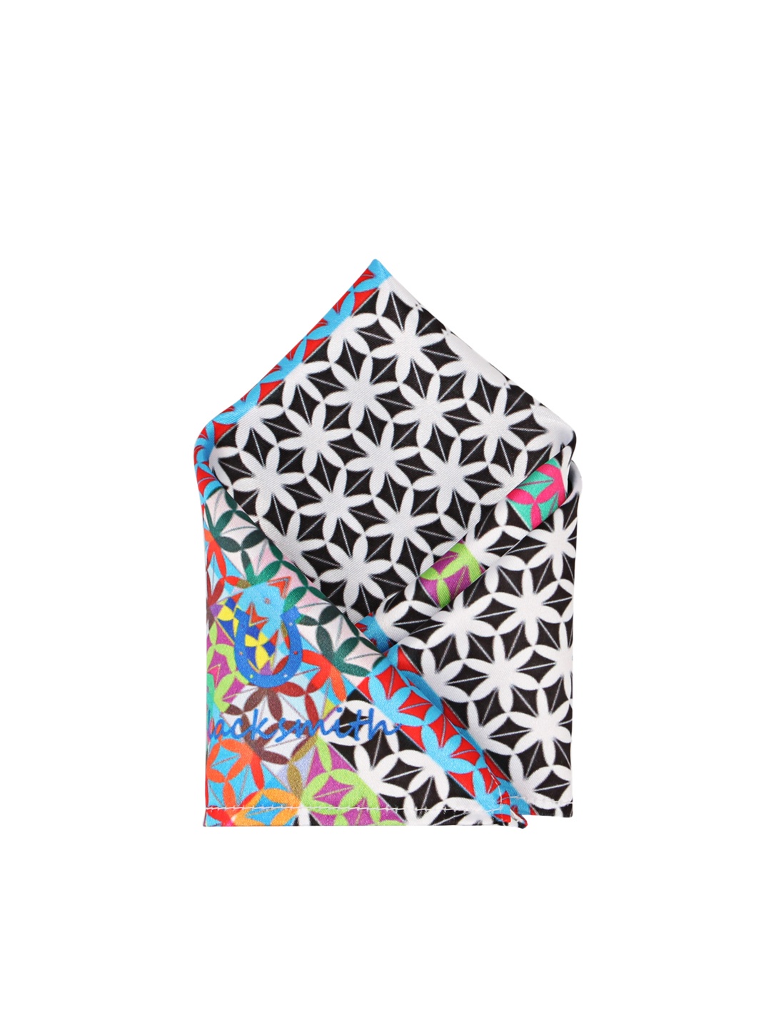 Blacksmith Men White & Black Printed Pocket Square