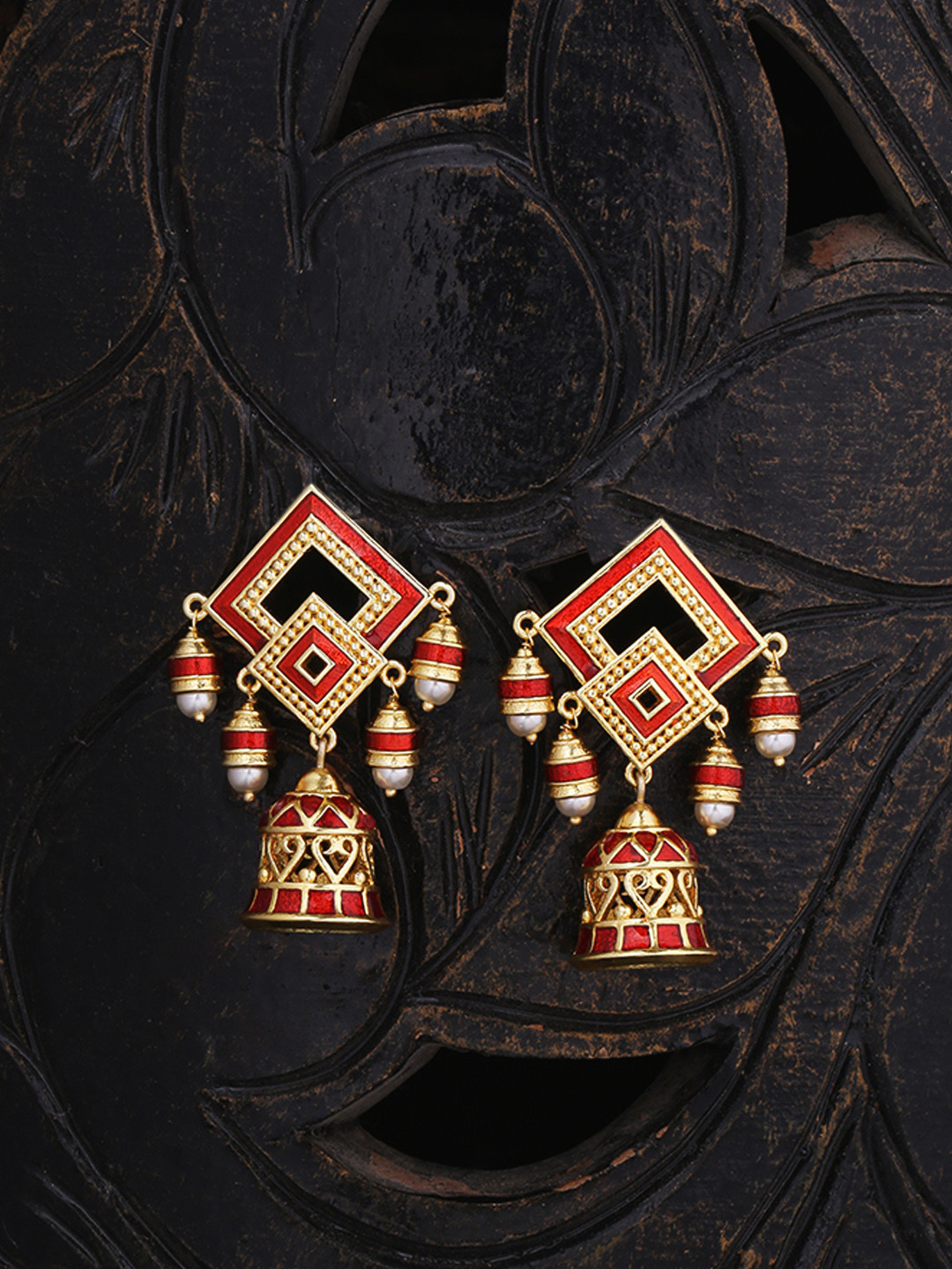 

Voylla Gold-Toned & Red Square Jhumkas