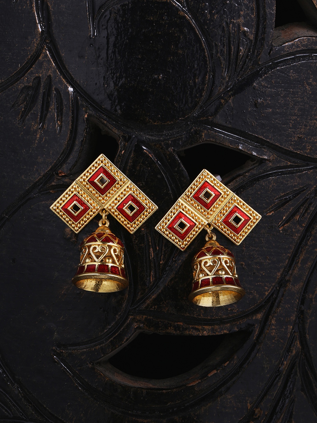 

Voylla Gold-Toned & Red Square Jhumkas