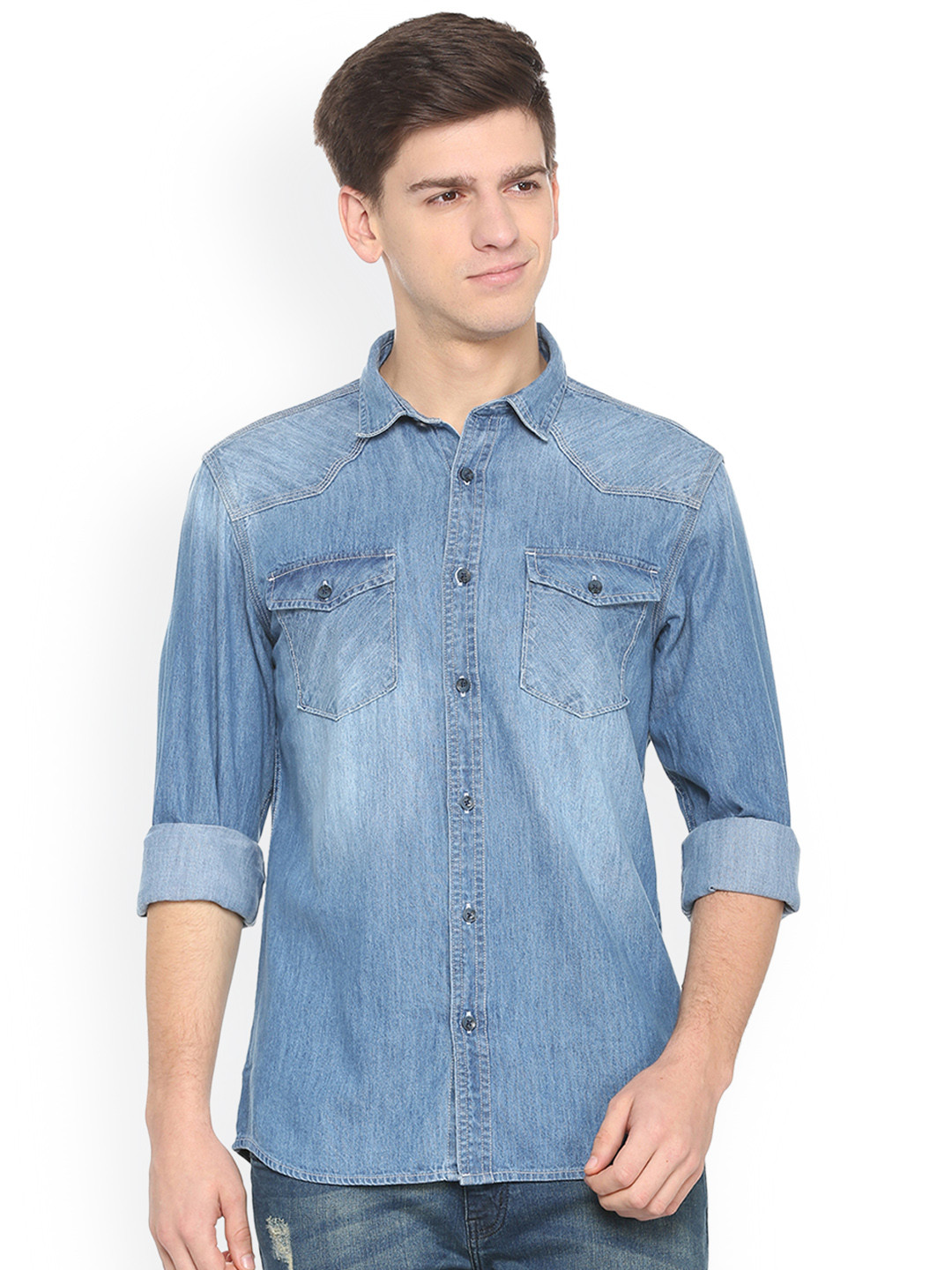 

People Men Blue Regular Fit Faded Casual Shirt