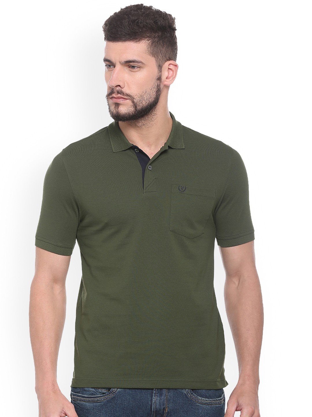 

Van Heusen Sport Men Olive Green Solid Polo Collar T-shirt