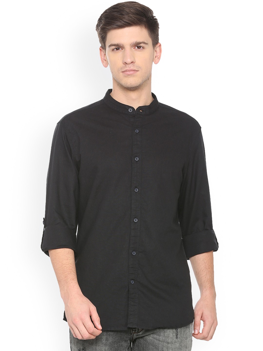 

People Men Black Regular Fit Solid Casual Shirt