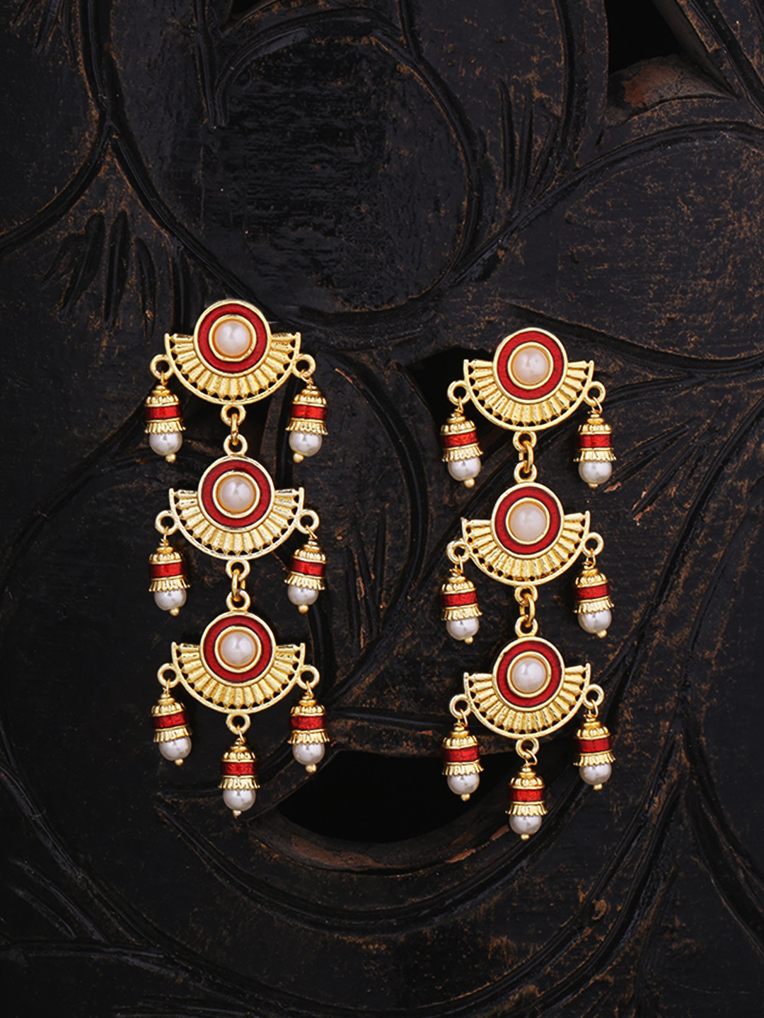 

Voylla Gold-Toned & Red Square Drop Earrings