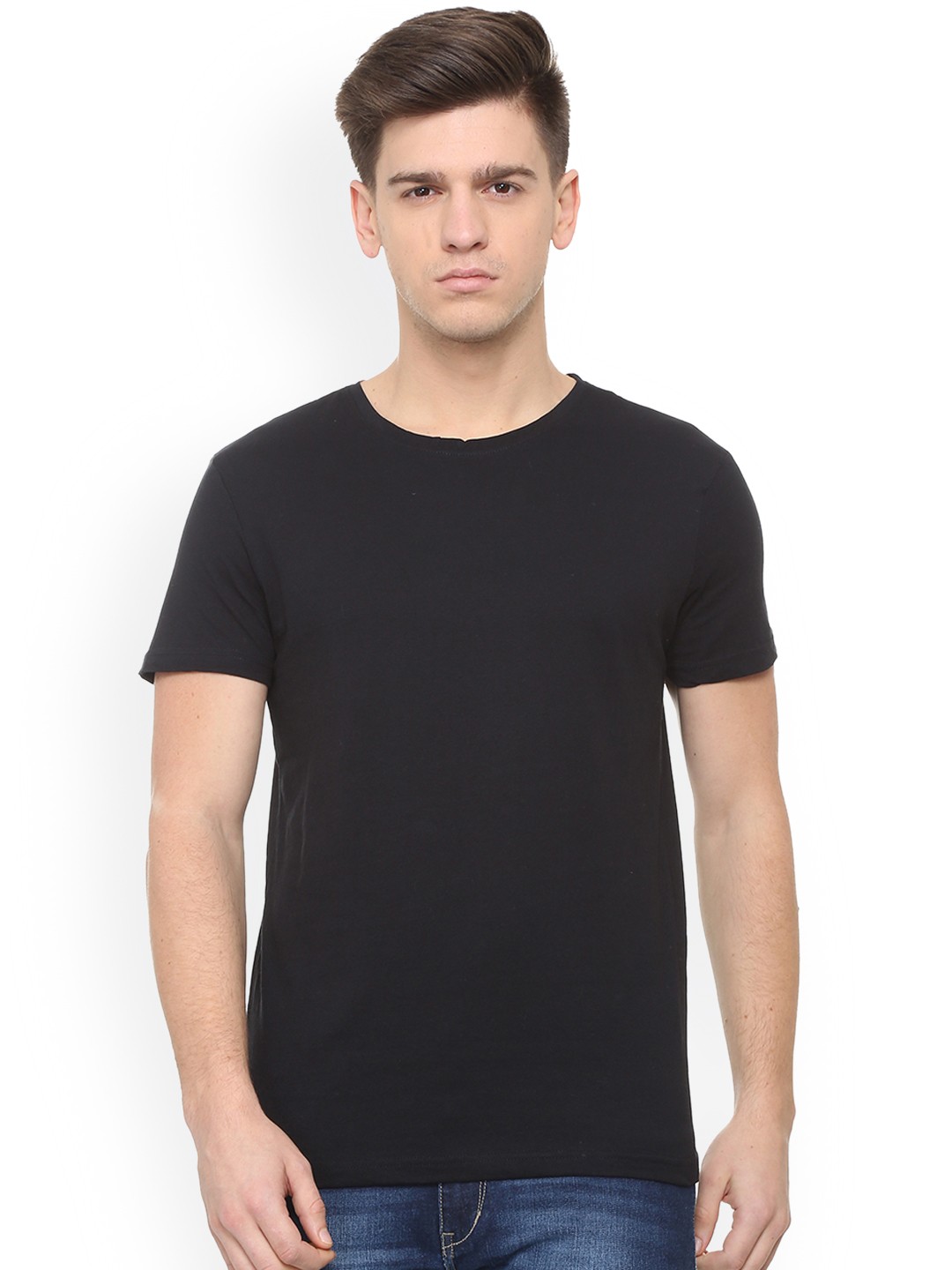 

People Men Black Solid Round Neck Pure Cotton T-shirt