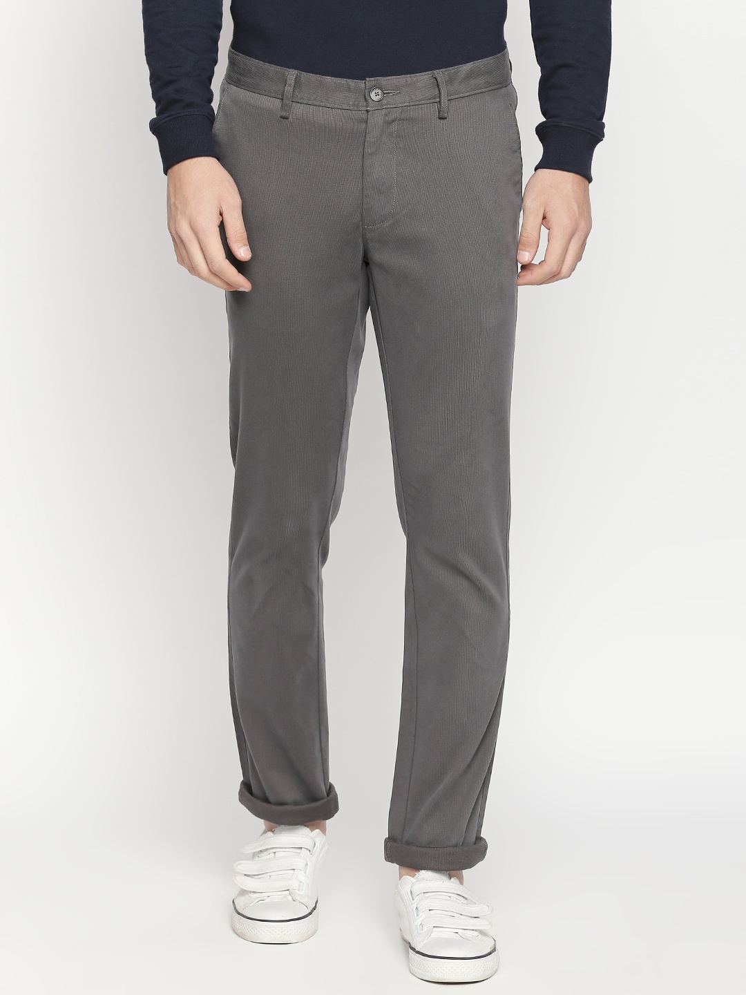 

Basics Men Grey Tapered Fit Solid Regular Trousers